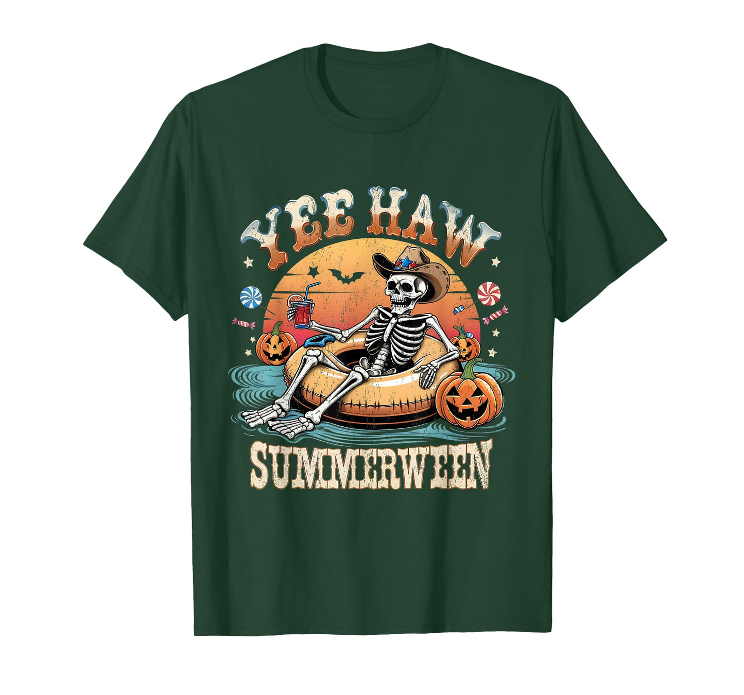 Yee Haw Summerween Cowboy Skeleton Western Halloween Tee T-Shirt