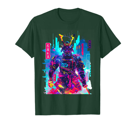 Cyberpunk Neon Samurai Japanese Art T-Shirt