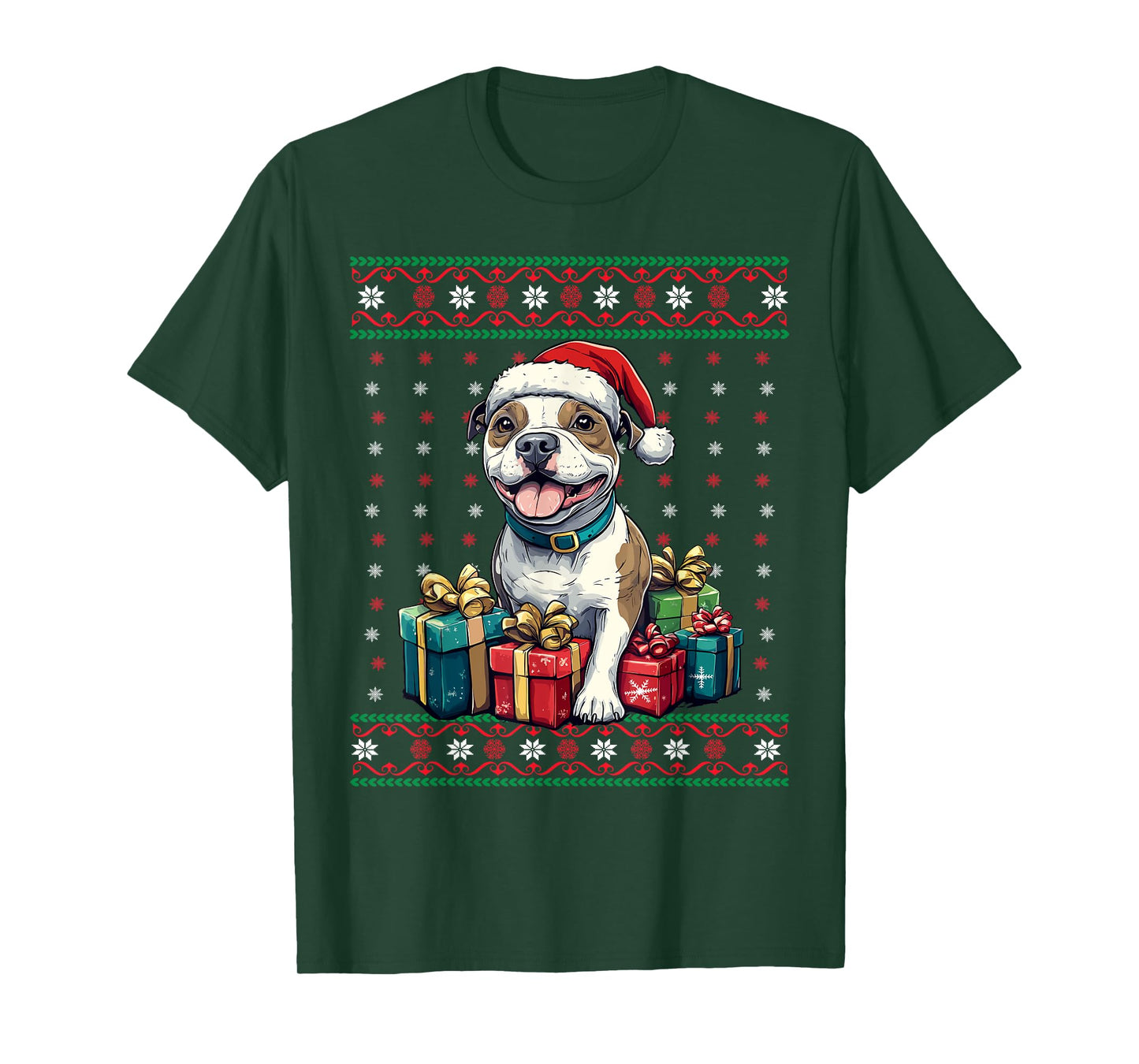 Amstaff Santa Hat Xmas American Staffordshire Ugly Christmas T-Shirt