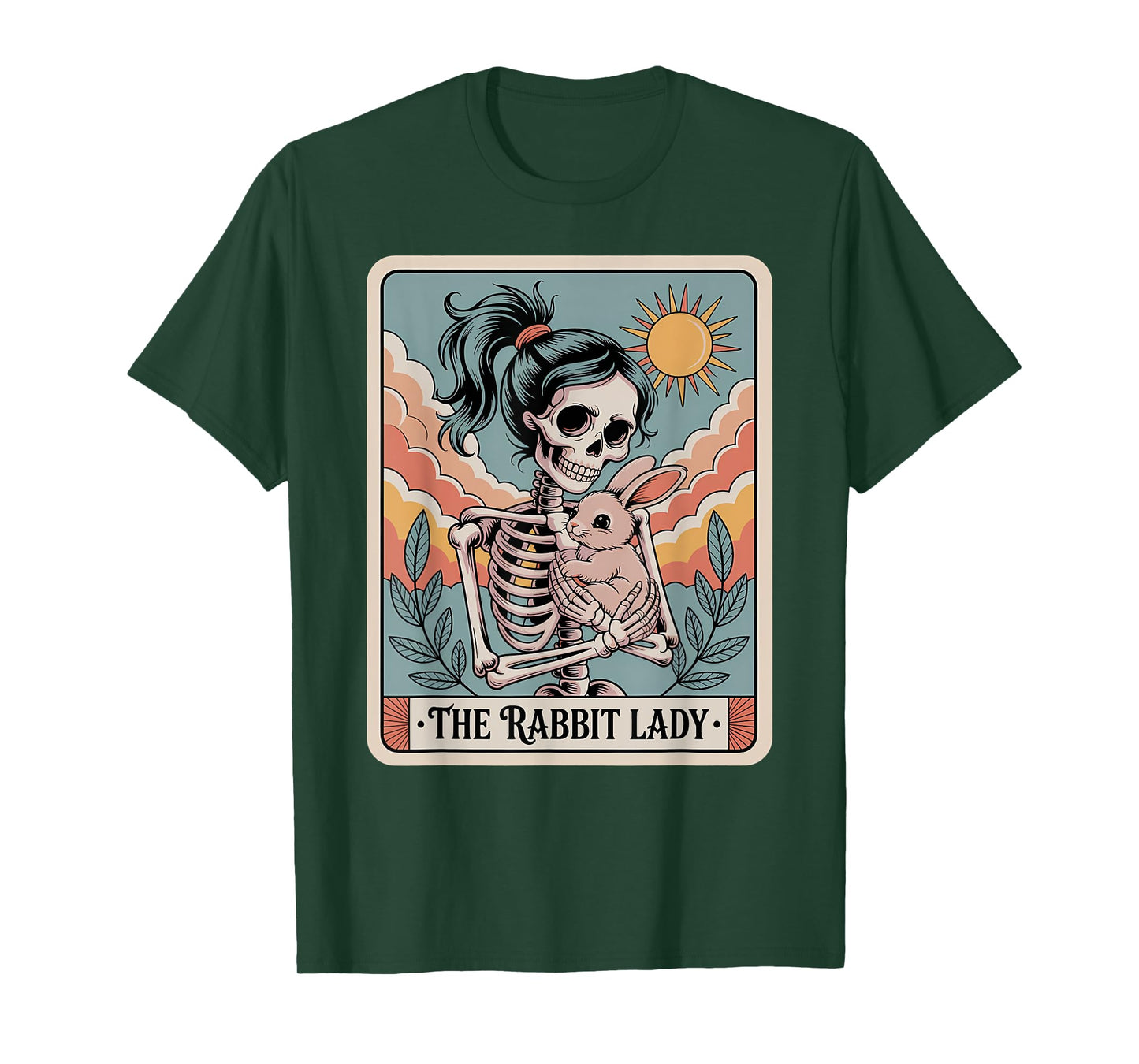 Rabbit Lady Tarot Card Skeleton Holding Bunny Women Girl T-Shirt
