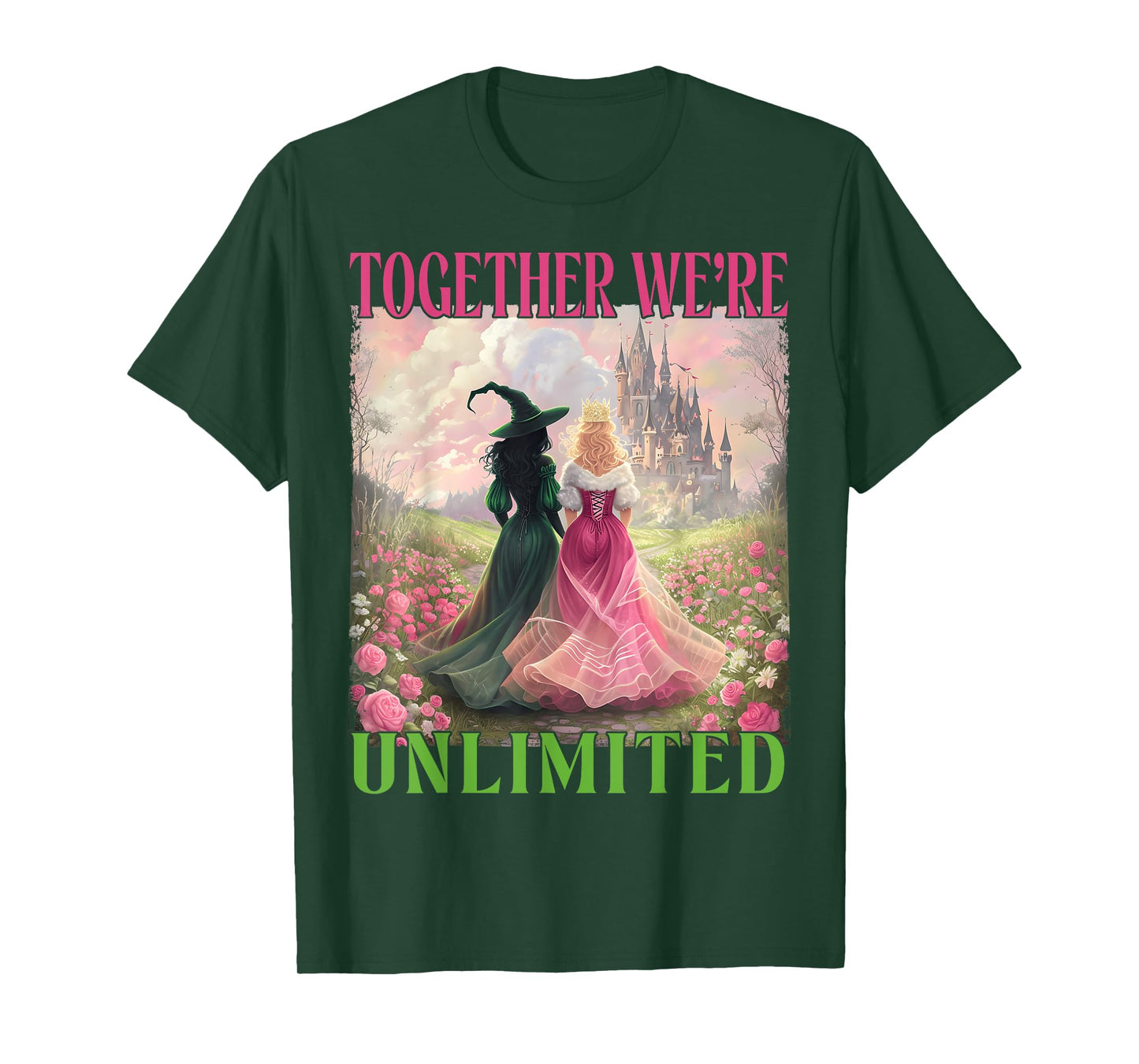 Together Witches Unlimited Pink Green Witch Halloween Women T-Shirt