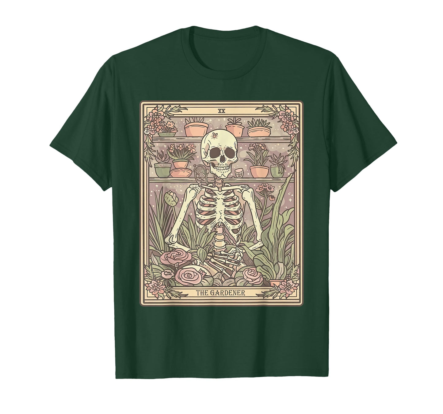 The Gardener Tarot Card Skeleton Plant Floral Gardening T-Shirt