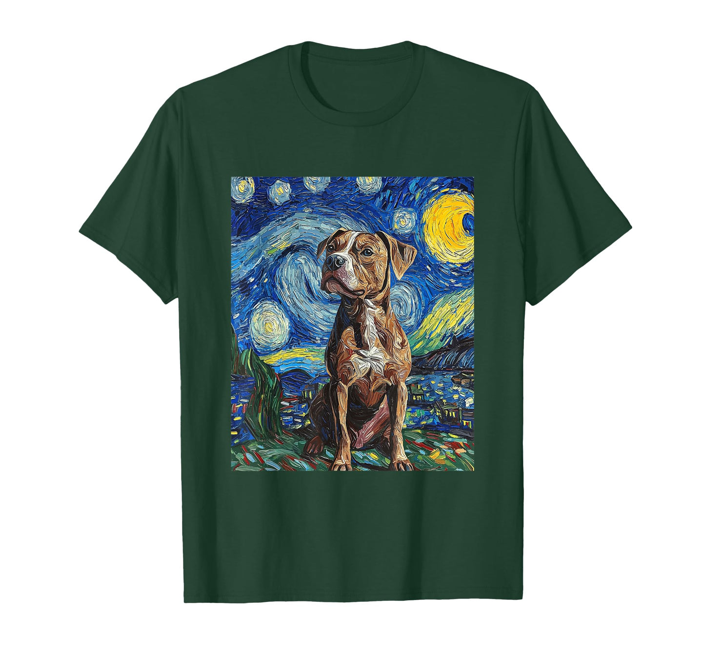 Pitbull Dog Pit Bull Pittie - Van Gogh Style - Starry Night T-Shirt