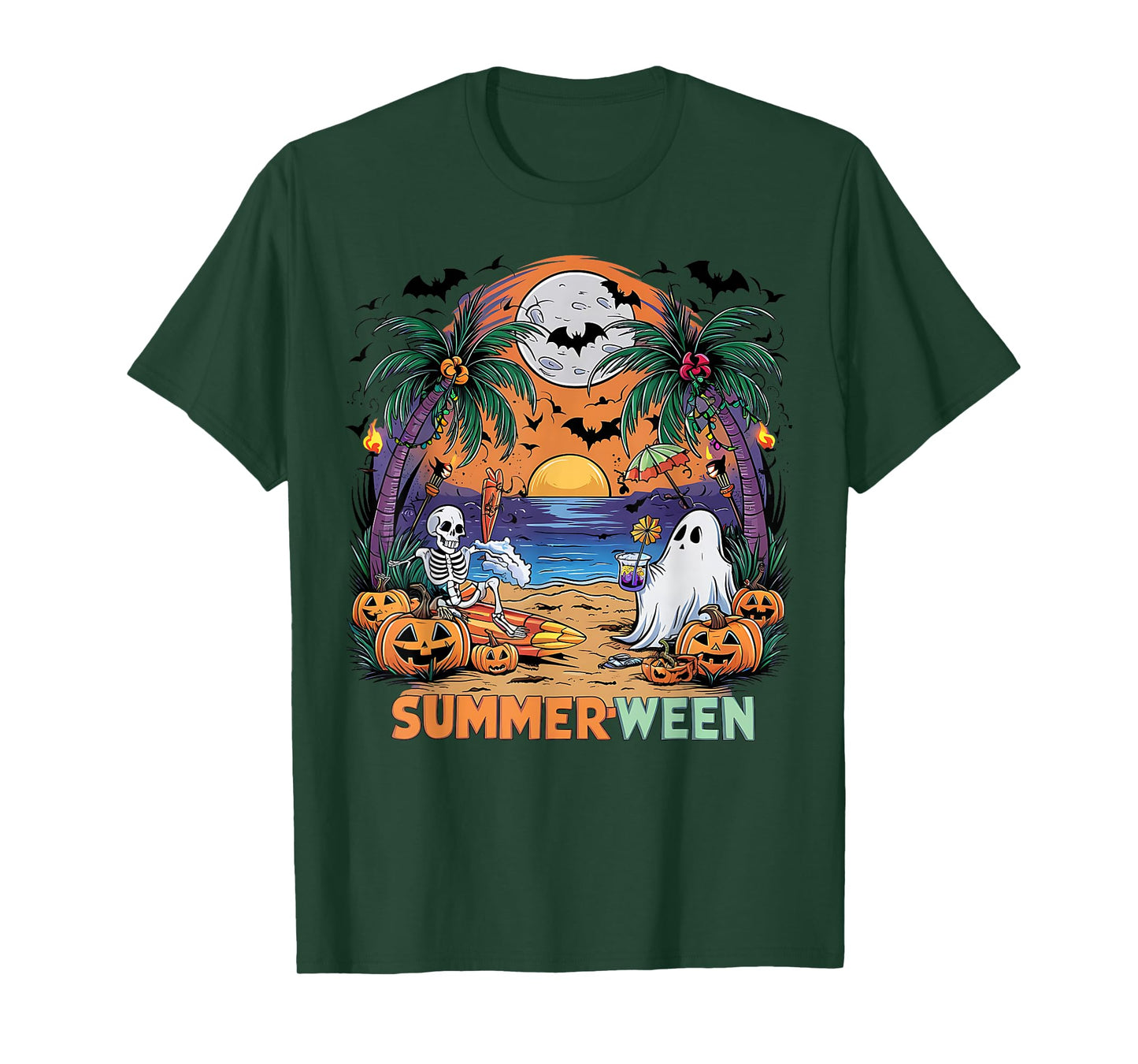 Summerween Skeleton Beach Party Halloween Vibes T-Shirt