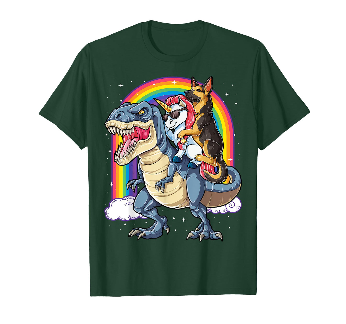 German Shepherd Unicorn Dinosaur T rex T shirt Girls Rainbow T-Shirt
