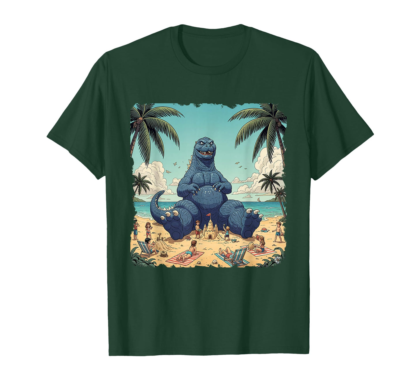 Kaiju On The Beach Suntanning Vacation Funny Summer vacation T-Shirt