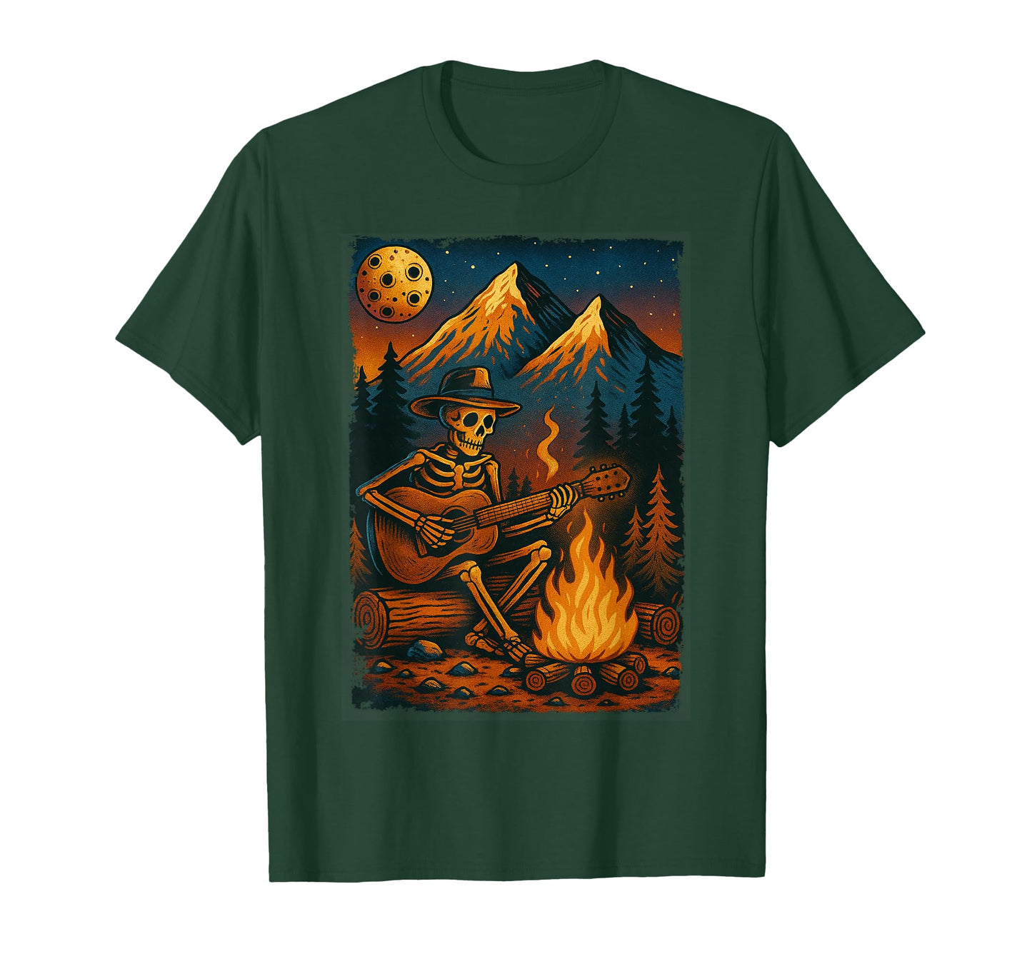 Camp Skeleton Country Music Campfire Skeleton Playing Guitar T-Shirt