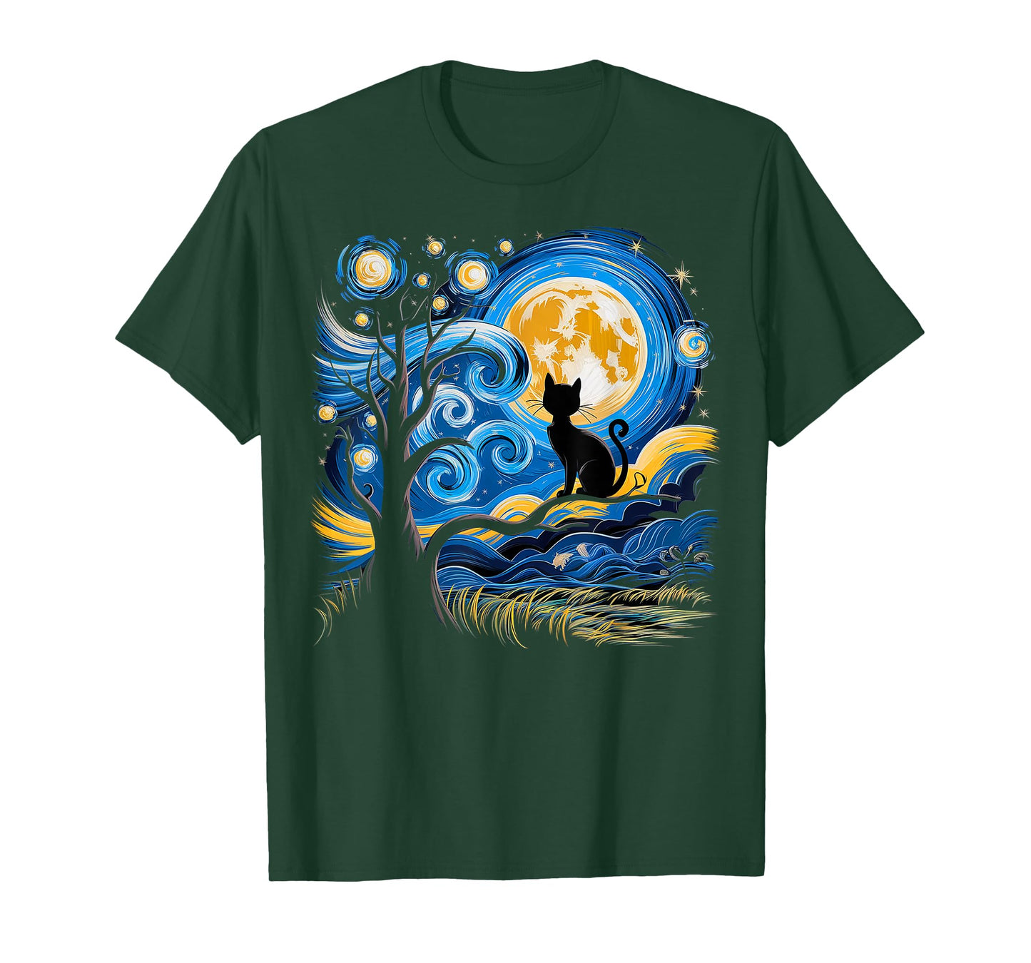 Cat Starry Night Van Gogh Gifts Cat Mom Cat Dad Cat Lover T-Shirt