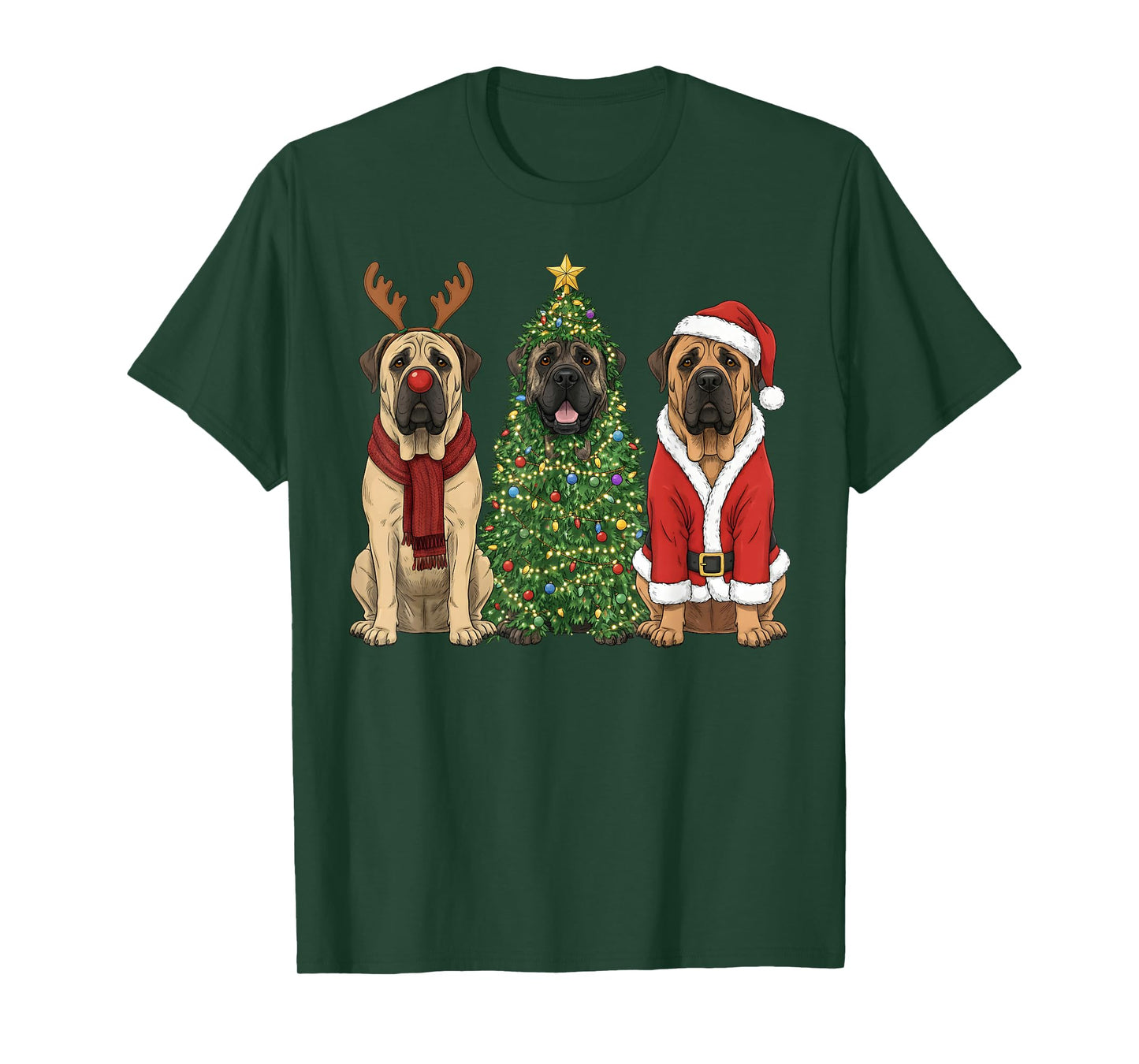 Retro Christmas English Mastiff Santa Reindeer Dog Lover T-Shirt
