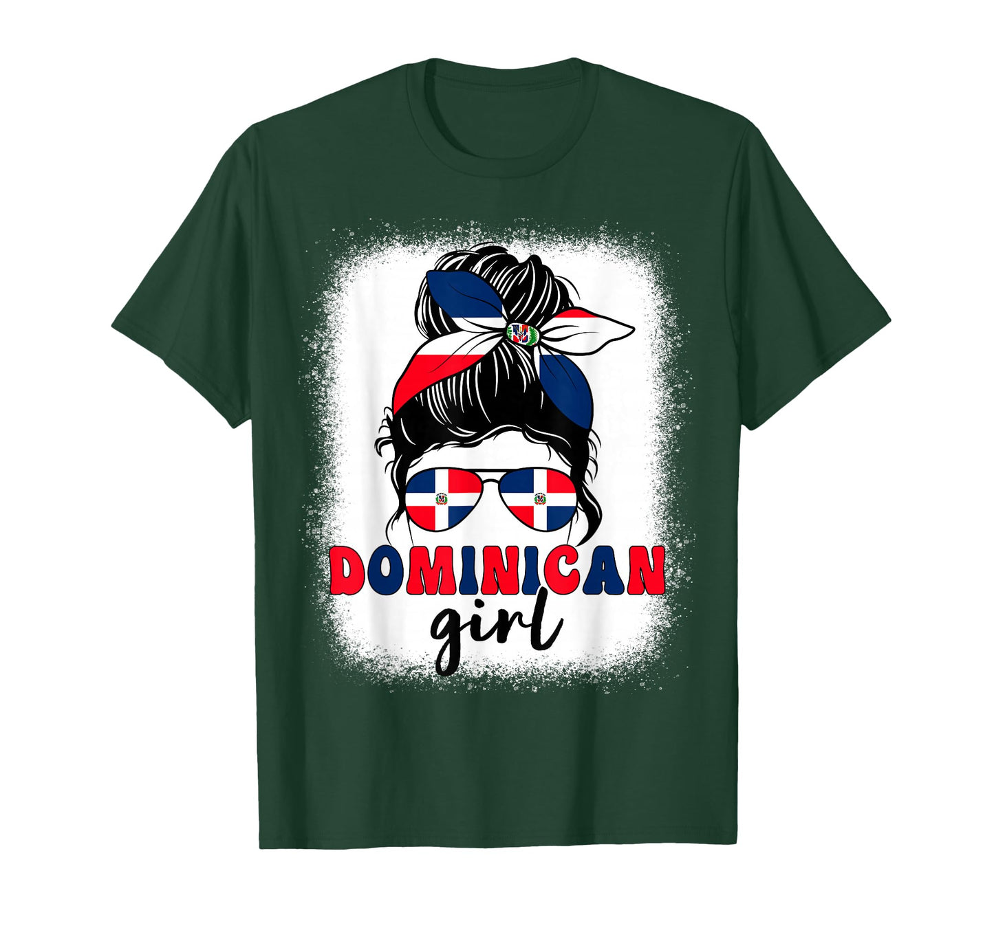 Dominican Girl Messy Bun Dominican Flag Patriotic Women Kids T-Shirt