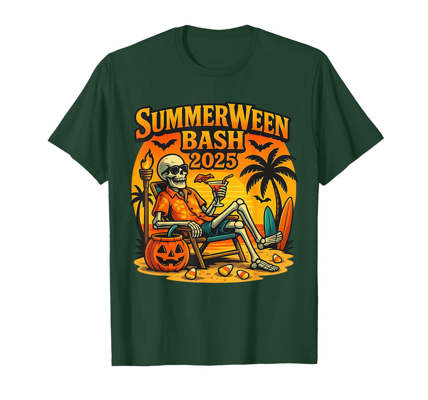 SummerWeen Bash 2025 Skeleton Beach Party Halloween Vibes T-Shirt