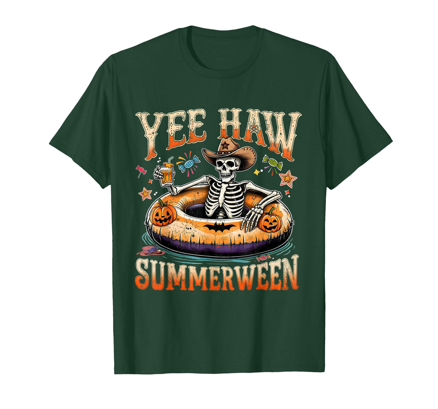 Yee Haw Summerween Cowboy Skeleton Western Halloween Tee T-Shirt