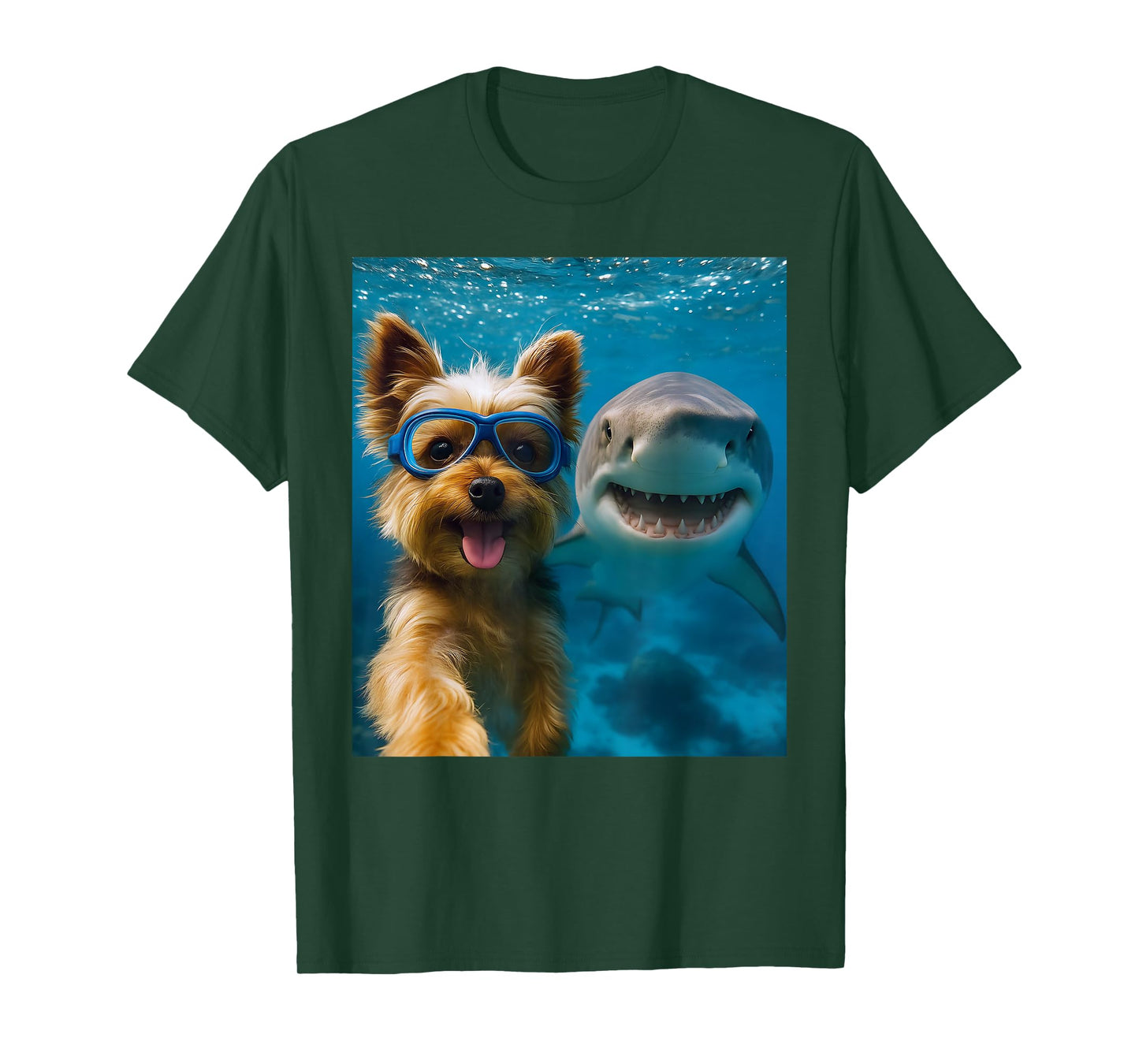 Funny Yorkshire Terrier Dog Selfie with Shark Ocean Lovers T-Shirt