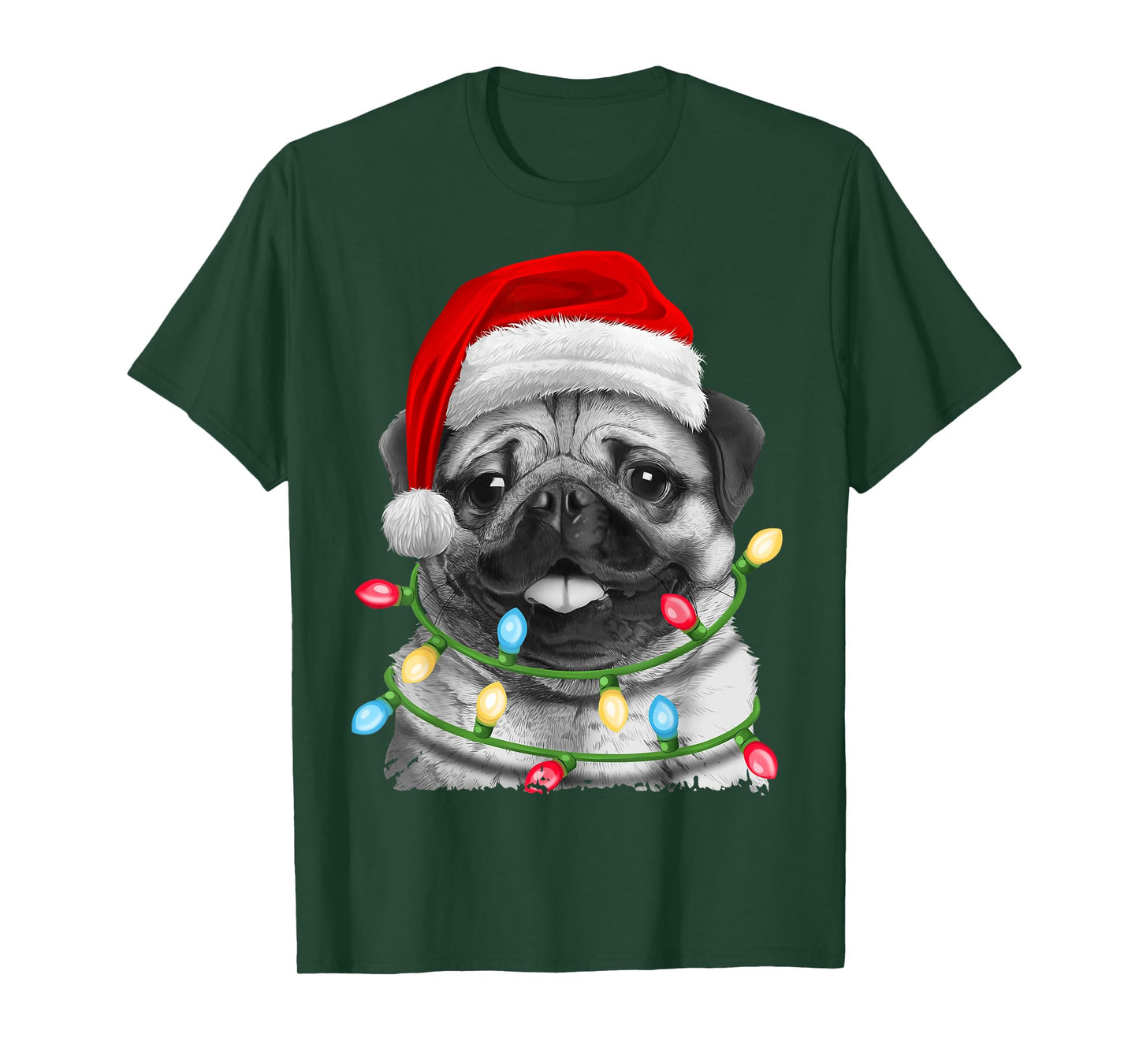 Pug Santa Christmas Tree Lights Xmas Boys Pugmas Dog Dogmas T-Shirt
