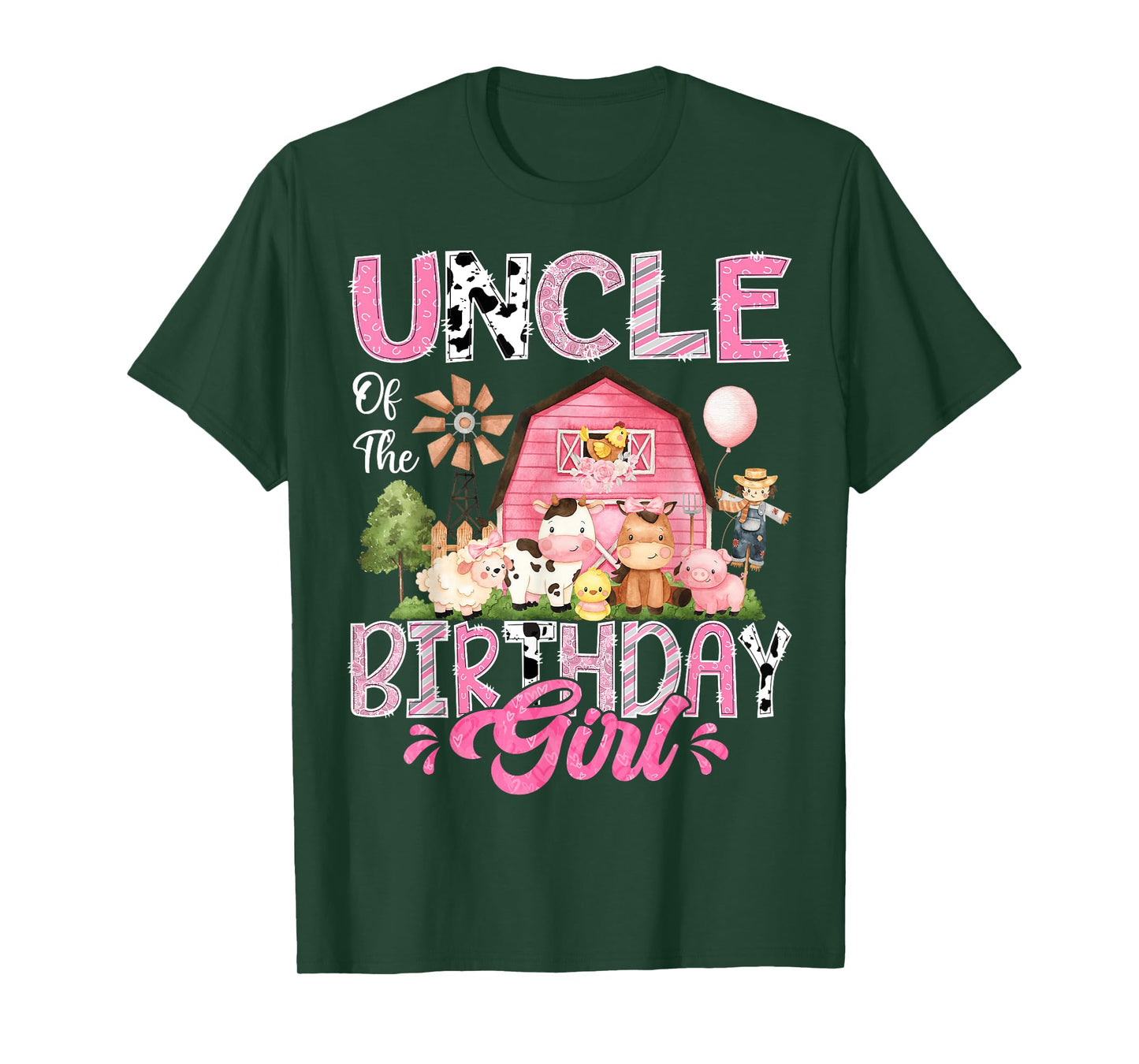 Uncle Of The Birthday Girl Pink Farm Cow First Birthday T-Shirt