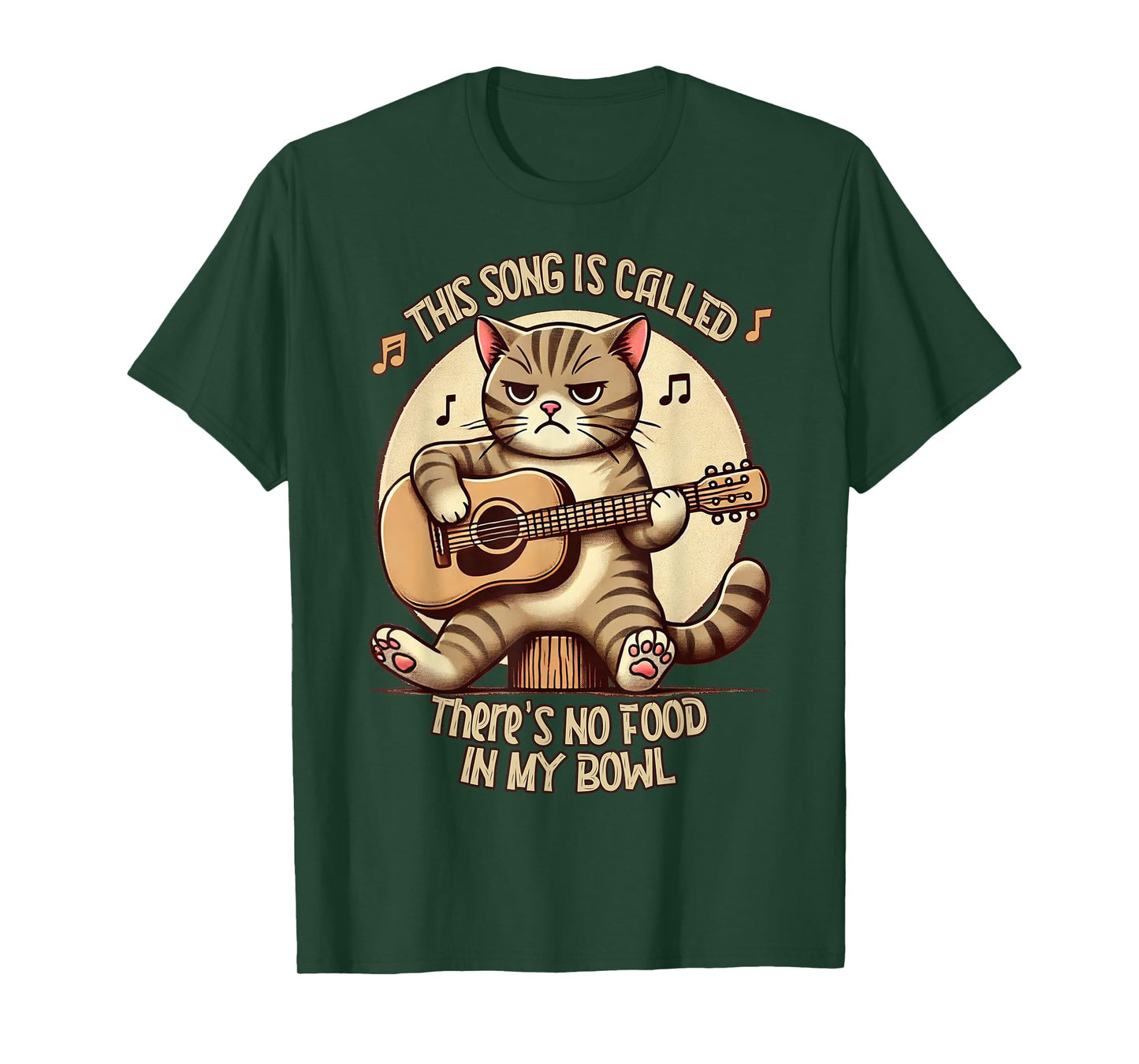 Cat Plays Acoustic Guitar Song No Food In My Bowl Funny Men Women Kids T-Shirt