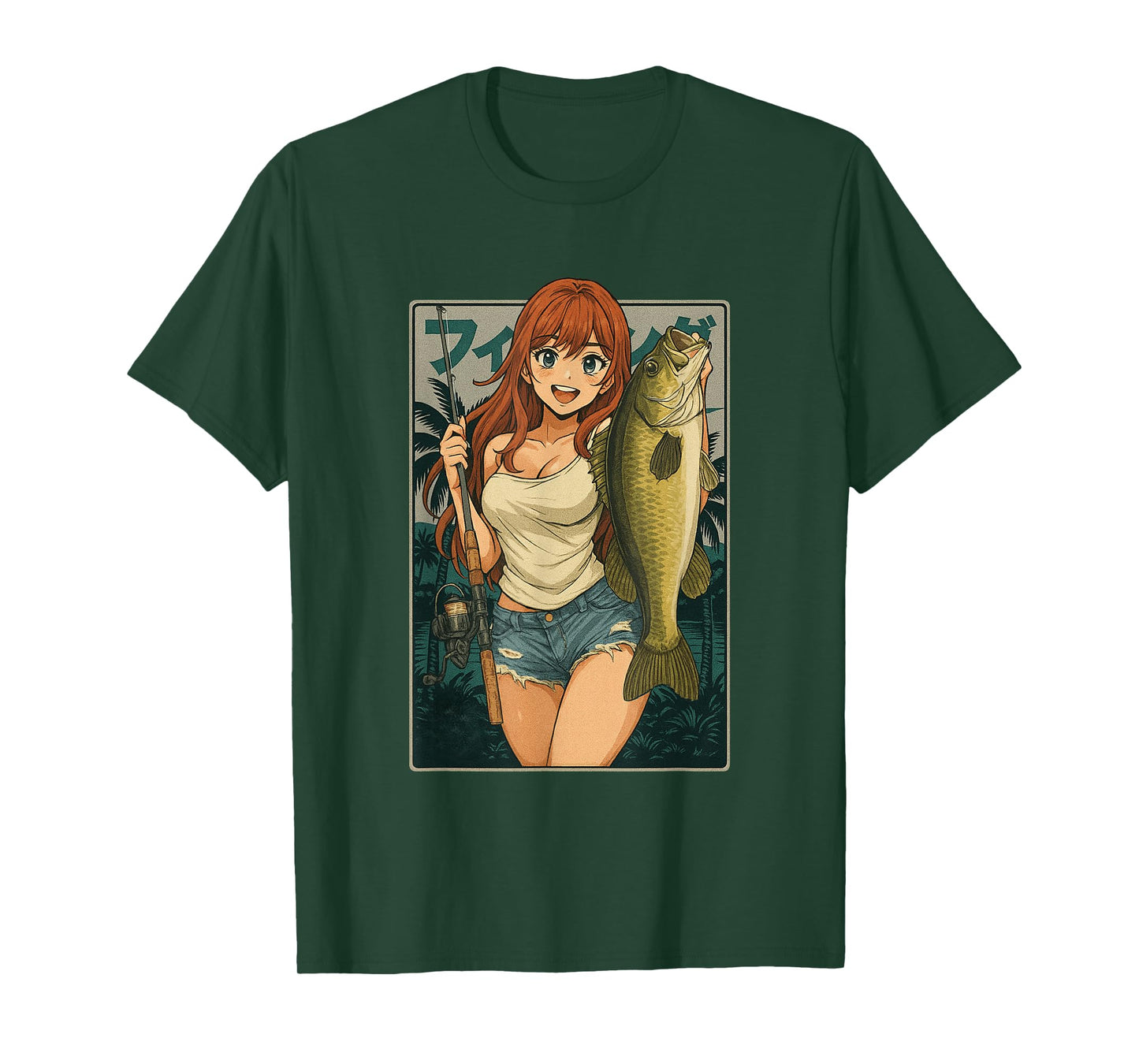 Kawaii Anime Girl japanese Fisherman Girl Fishing Bass T-Shirt