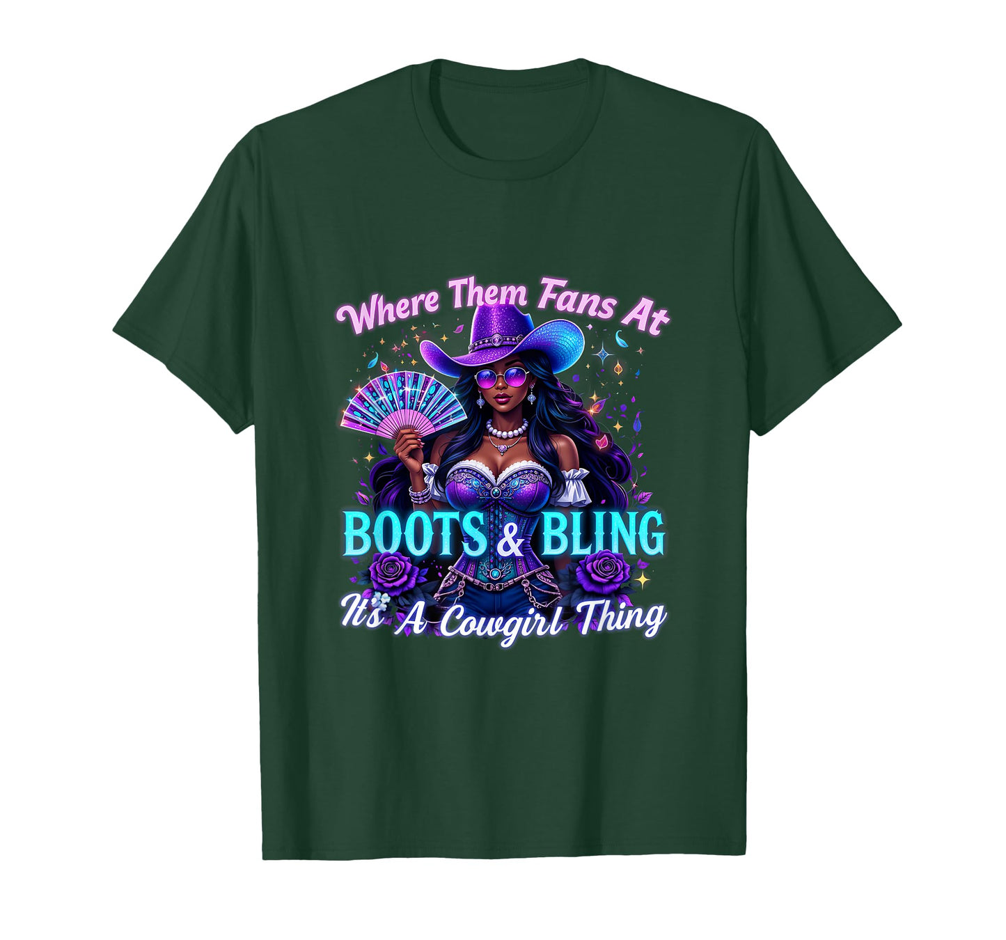 Melanin Cowgirl Thing Trendy Western Boots Bling Black T-Shirt
