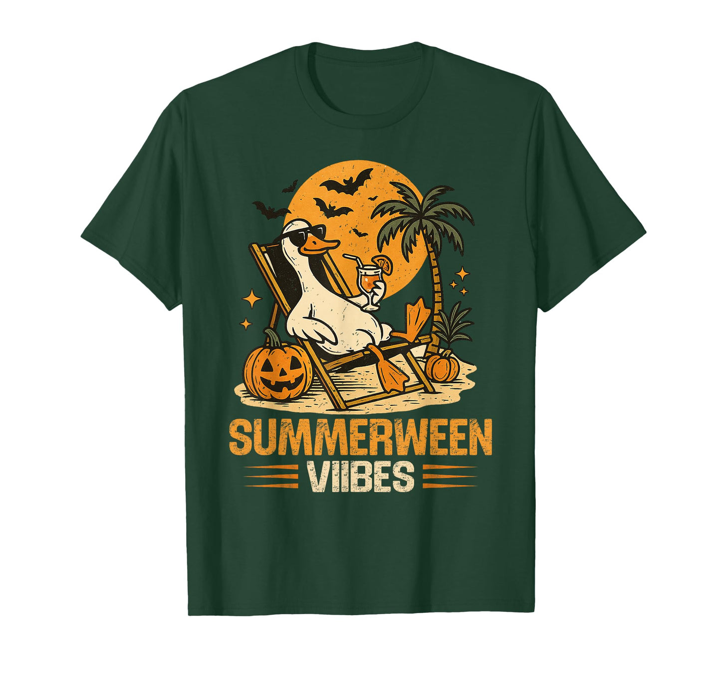 Summerween Goose Spooky Halloween Pumpkin Beach Summer Party T-Shirt