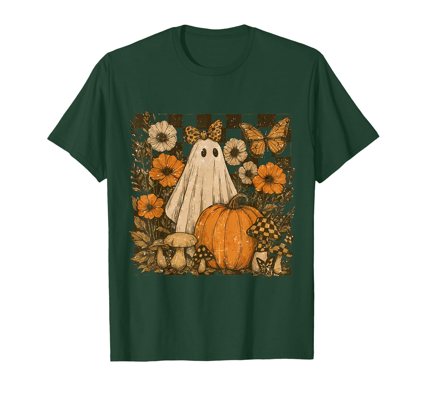 Vintage Halloween Ghost And Pumpkin Floral Women T-Shirt