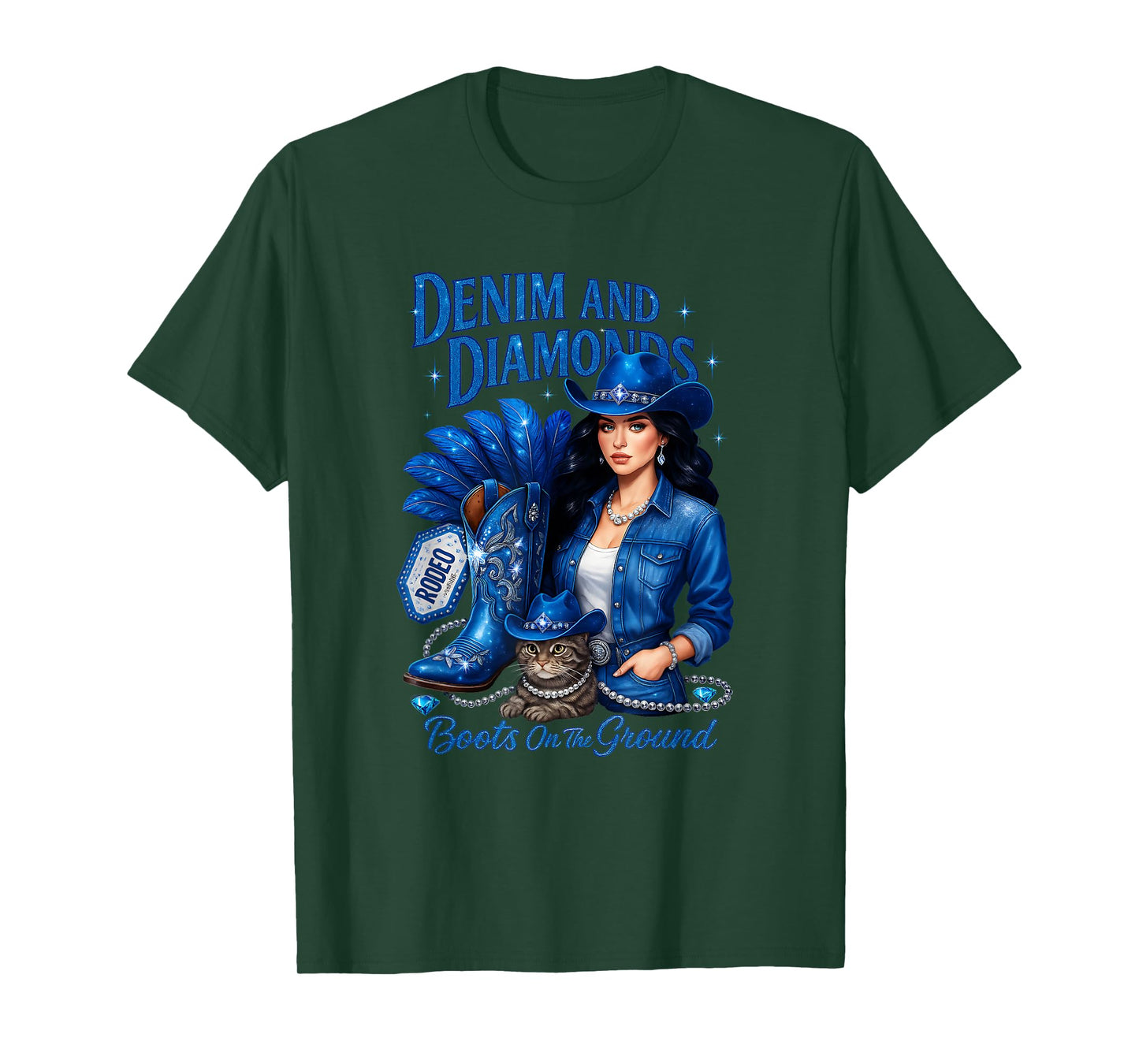 Denim and Diamonds Cowgirls Western Boots On The Ground T-Shirt