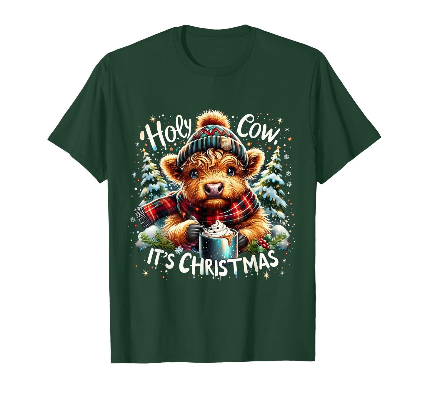 Holy Cow It’s Christmas Funny Cozy Farm Design HighlandCow T-Shirt