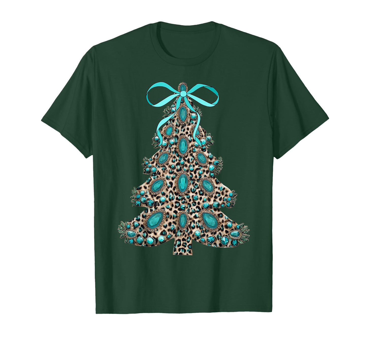 Boho Leopard Christmas Tree Cheetah Print Coquette Bow Xmas T-Shirt