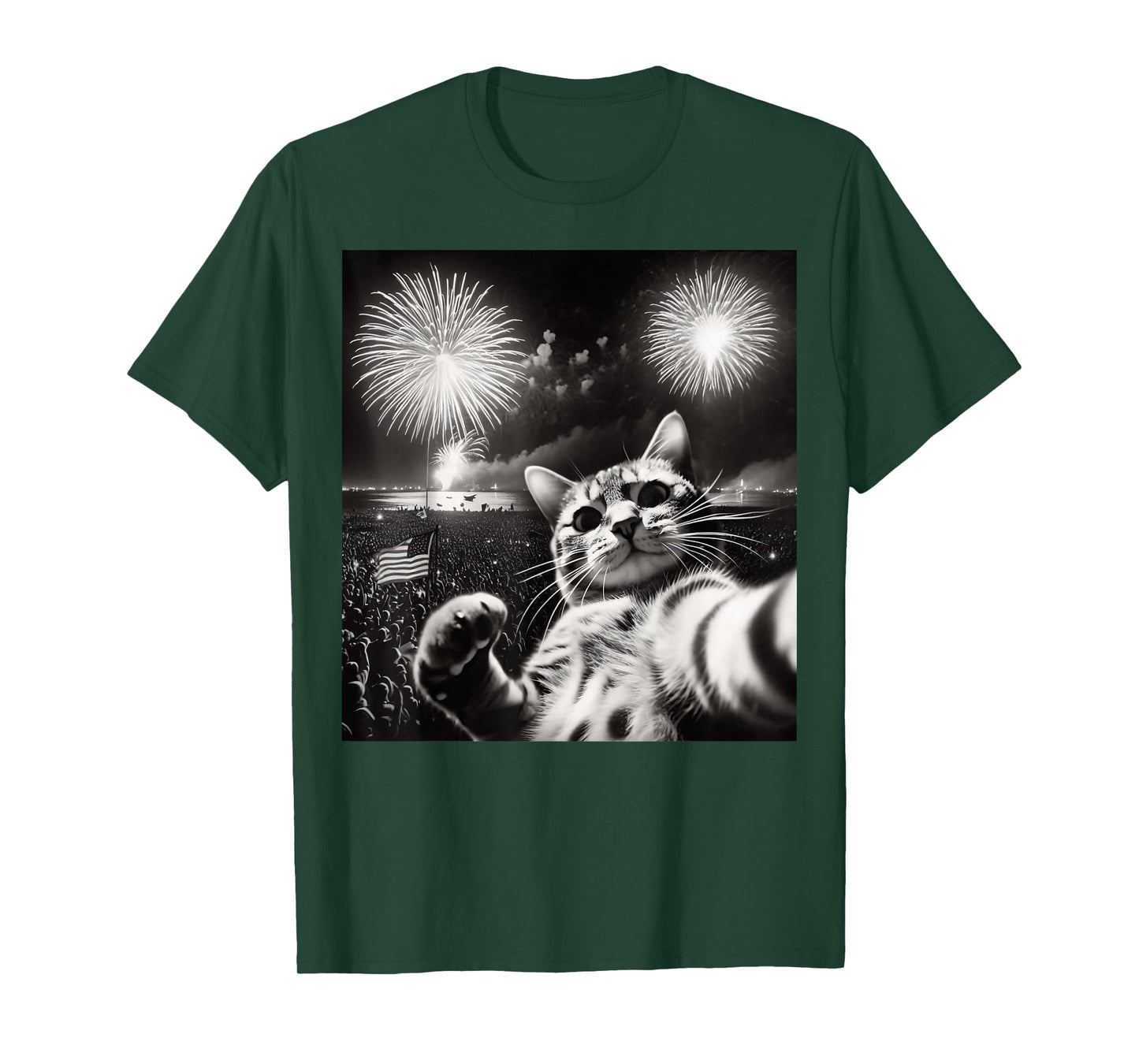 Cat Selfie With Fireworks Funny Cat For Men Women Kid T-Shirt