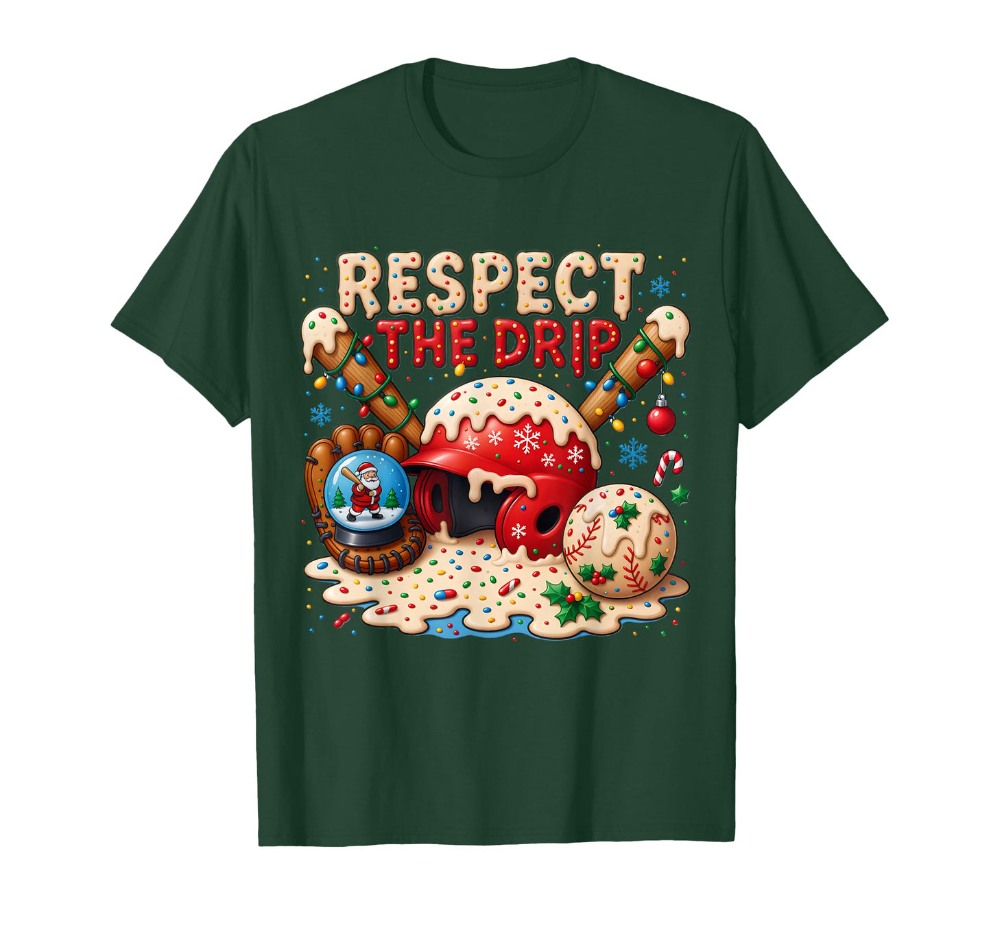 Christmas Baseball Respect The Drip Home Plate Ice Cream T-Shirt
