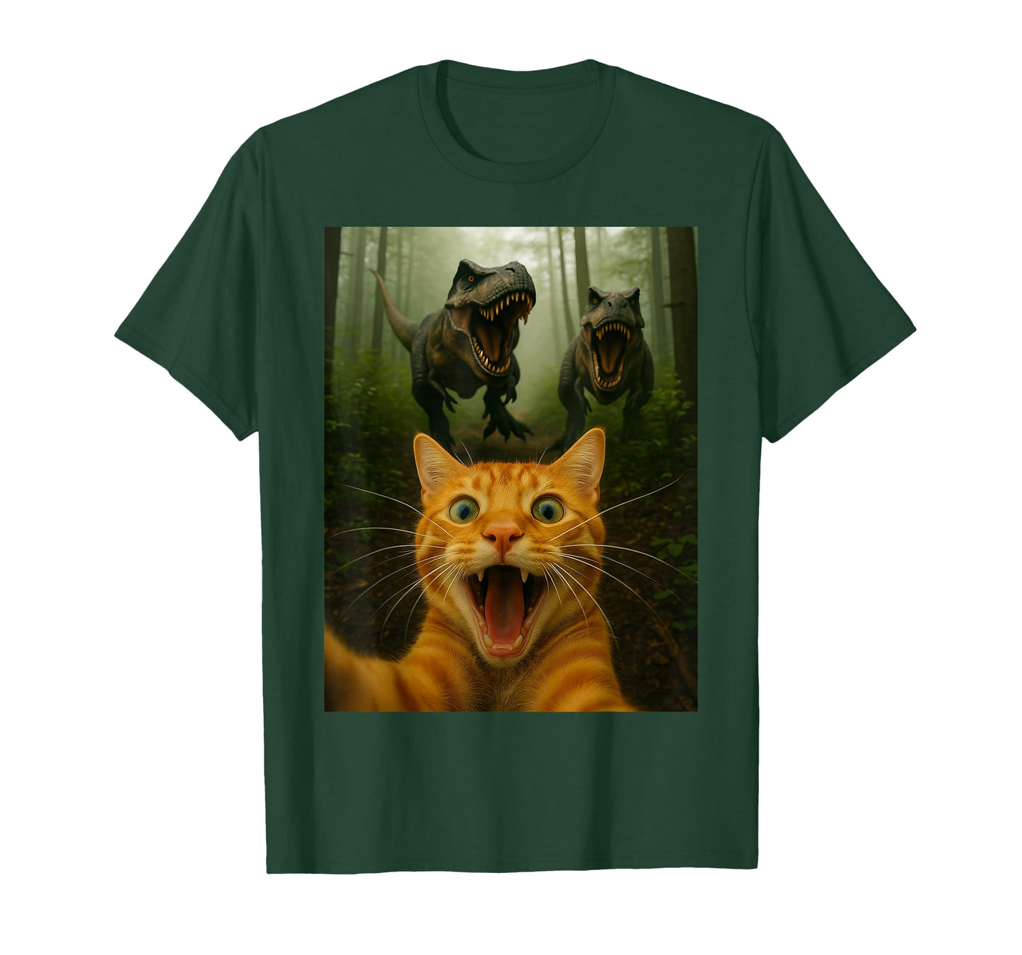 Funny Cat Selfie With T-Rex Dinosaur Cat Gift Kids Men Women T-Shirt