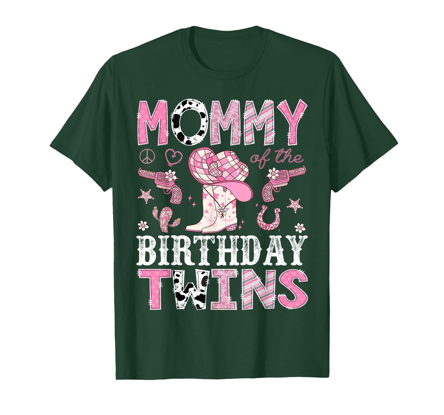 Mommy of The Birthday Twins Pink Rodeo Cowgirl Western T-Shirt