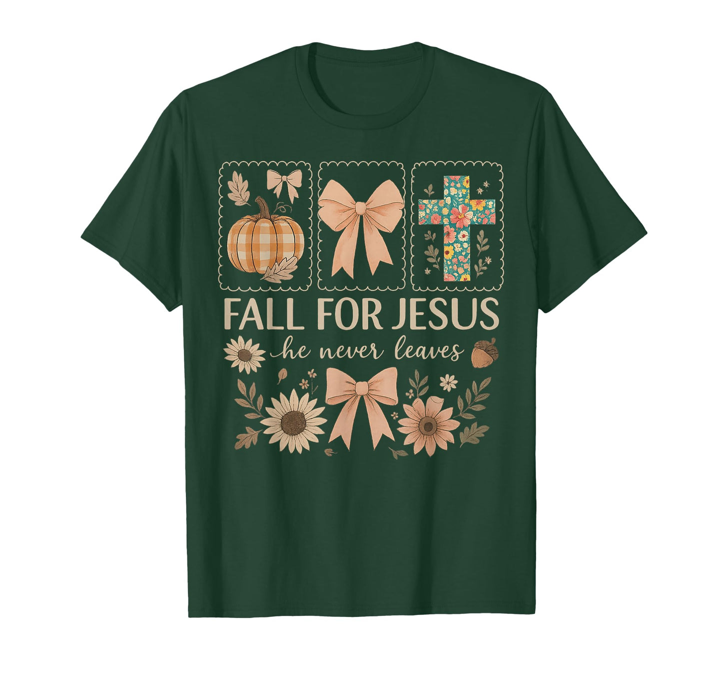 Fall for Jesus He Never Leaves Thanksgiving Fall Funny Jesus T-Shirt
