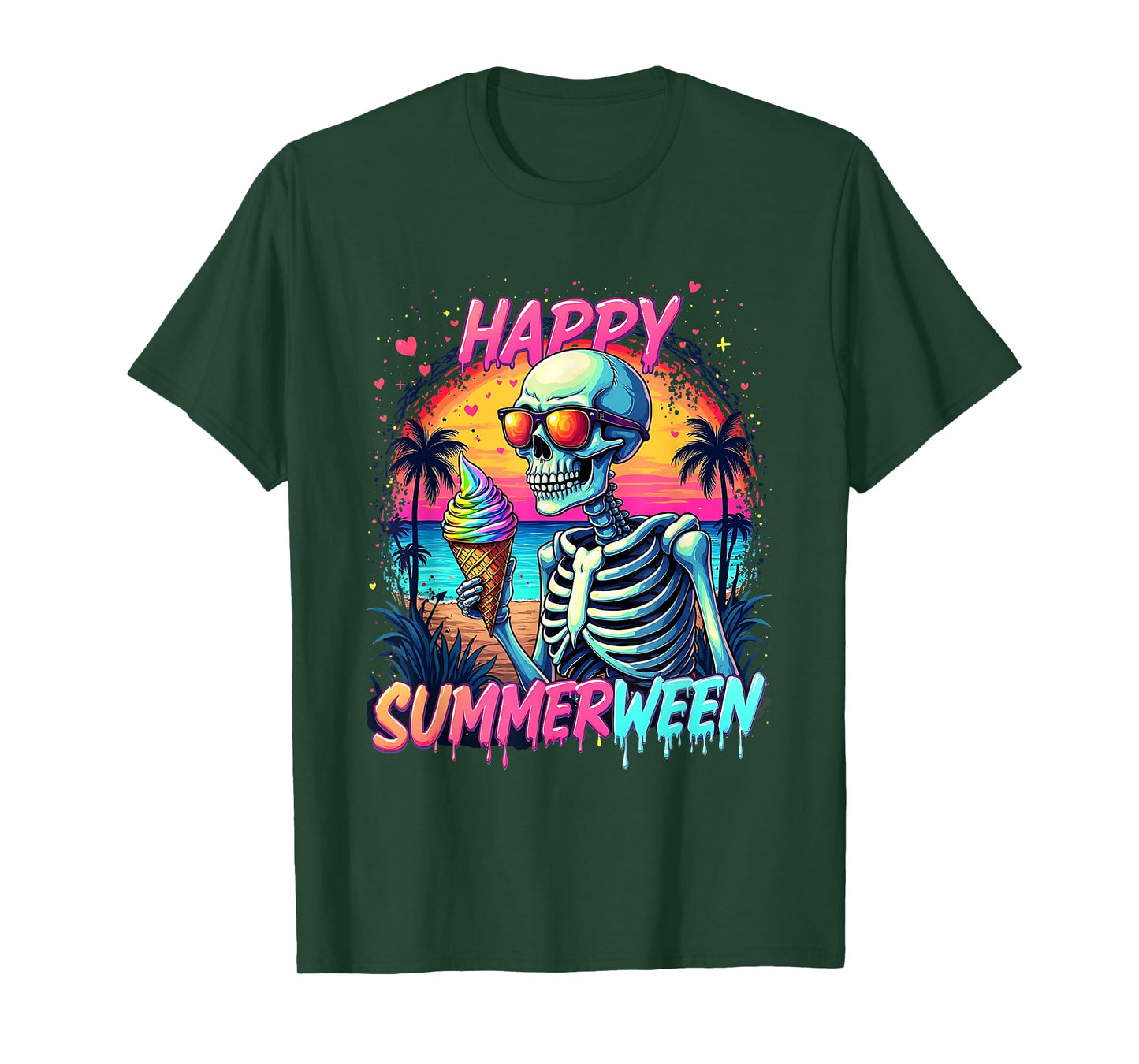 Summer Watermelon Jack-o-lantern Happy Summerween Skeleton T-Shirt