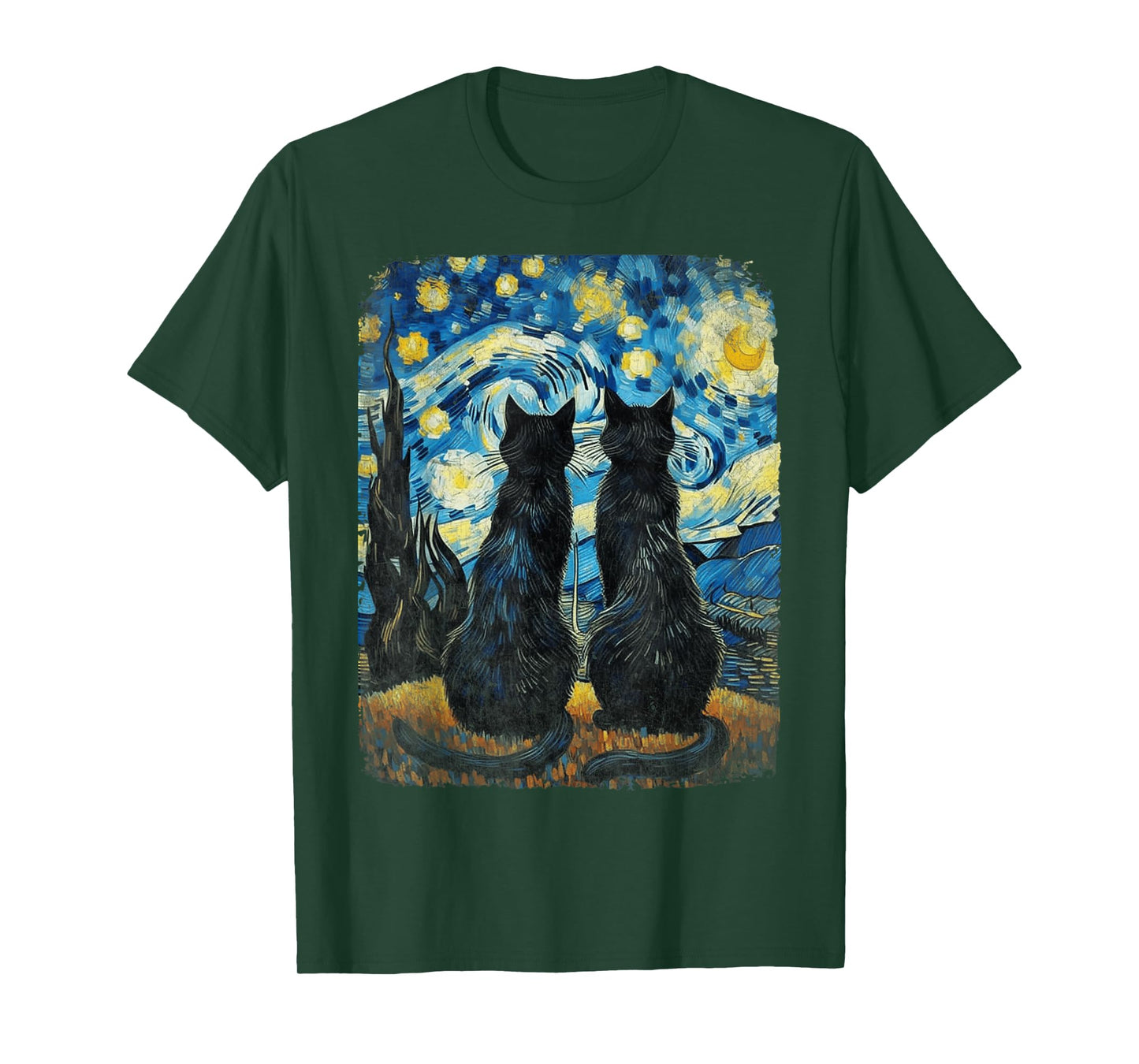Cat Gifts for Cat Mom Dad Womens Starry Night Van Gogh Cat T-Shirt