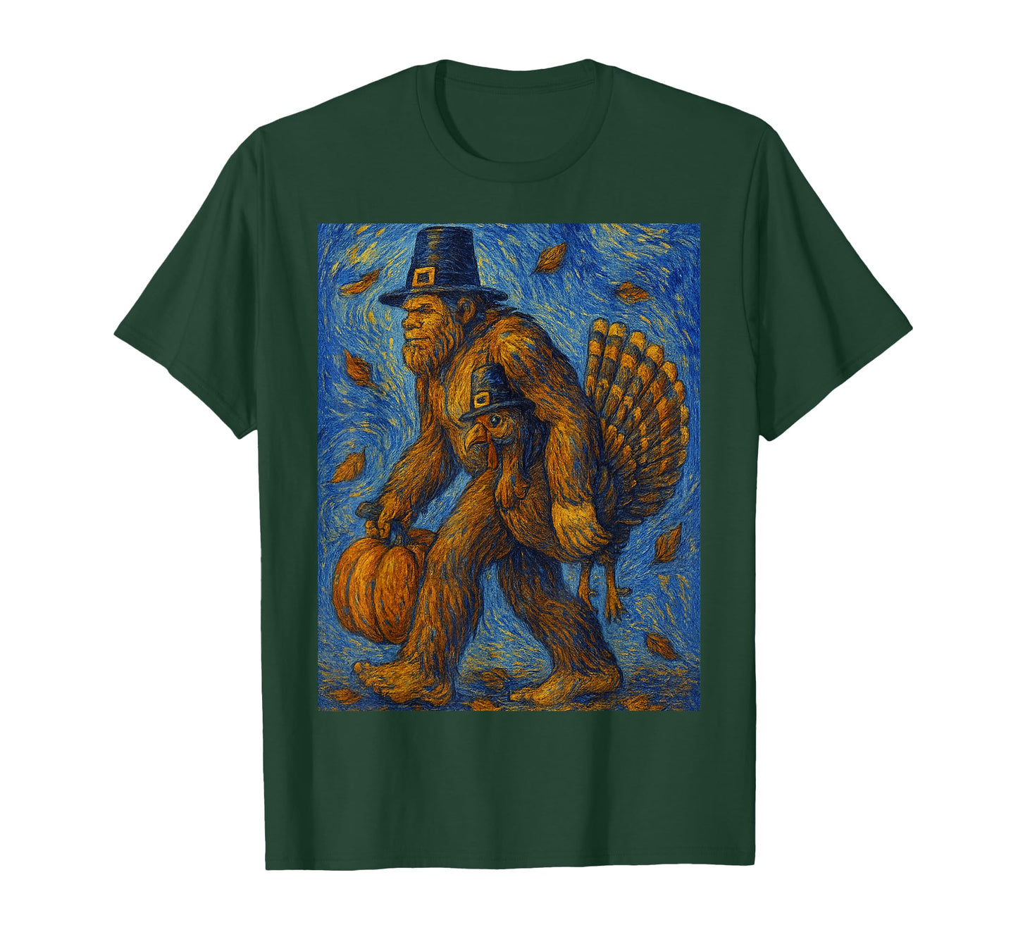 Big Foot Starry Night Funny Van Gogh Painting Thanksgiving T-Shirt