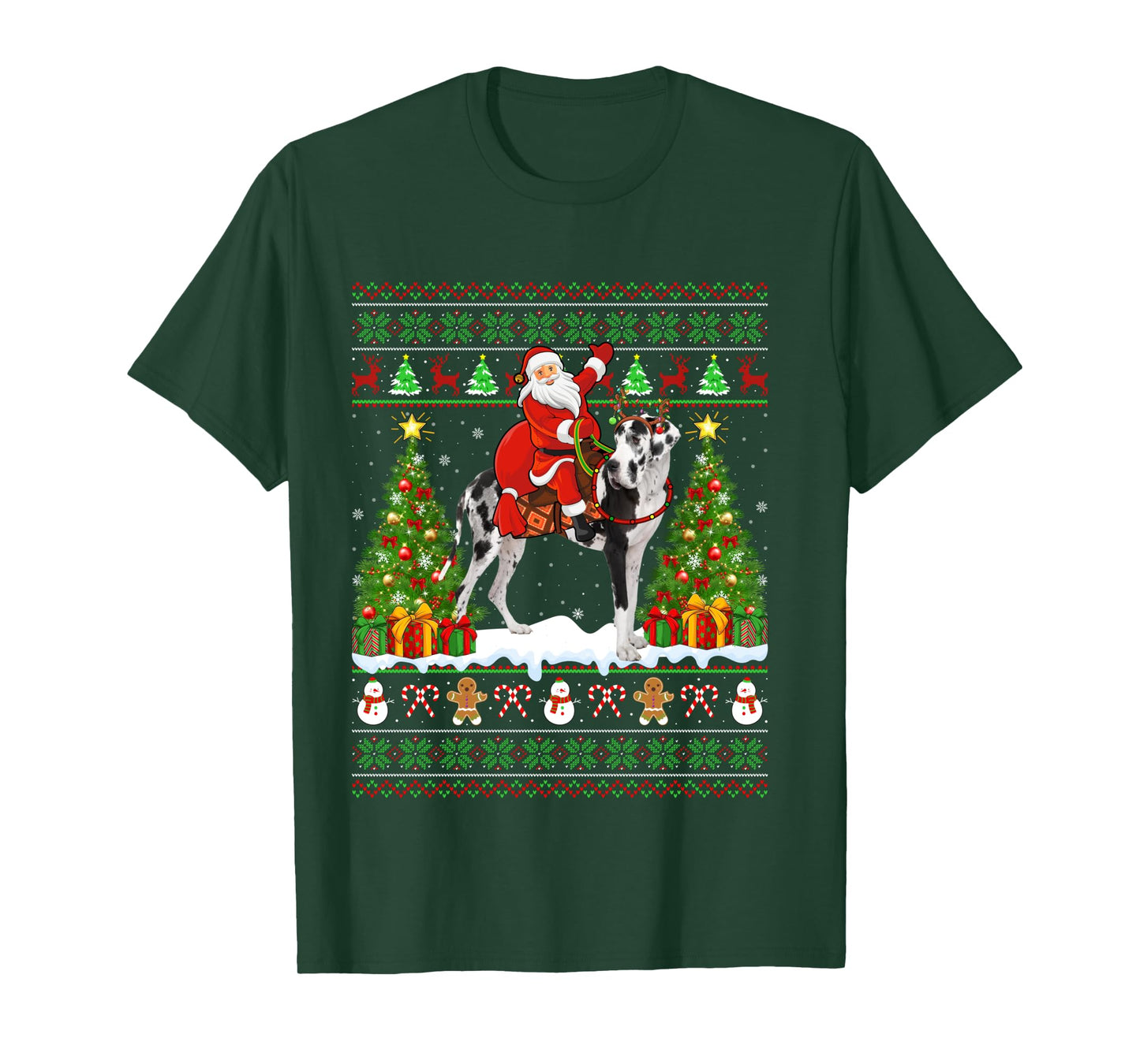 Xmas Sweater Ugly Santa Riding Great Dane Dog Christmas Long Sleeve T-Shirt