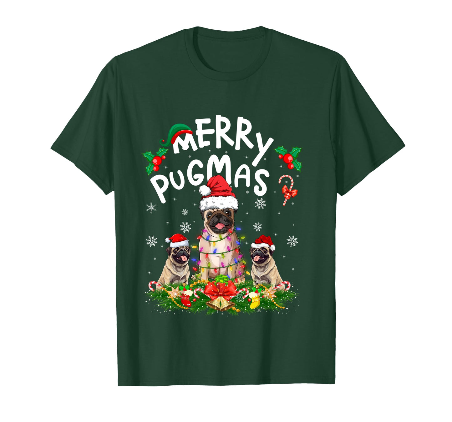Merry Pugmas Xmas Lighting Santa Pug Dog Christmas Long Sleeve T-Shirt