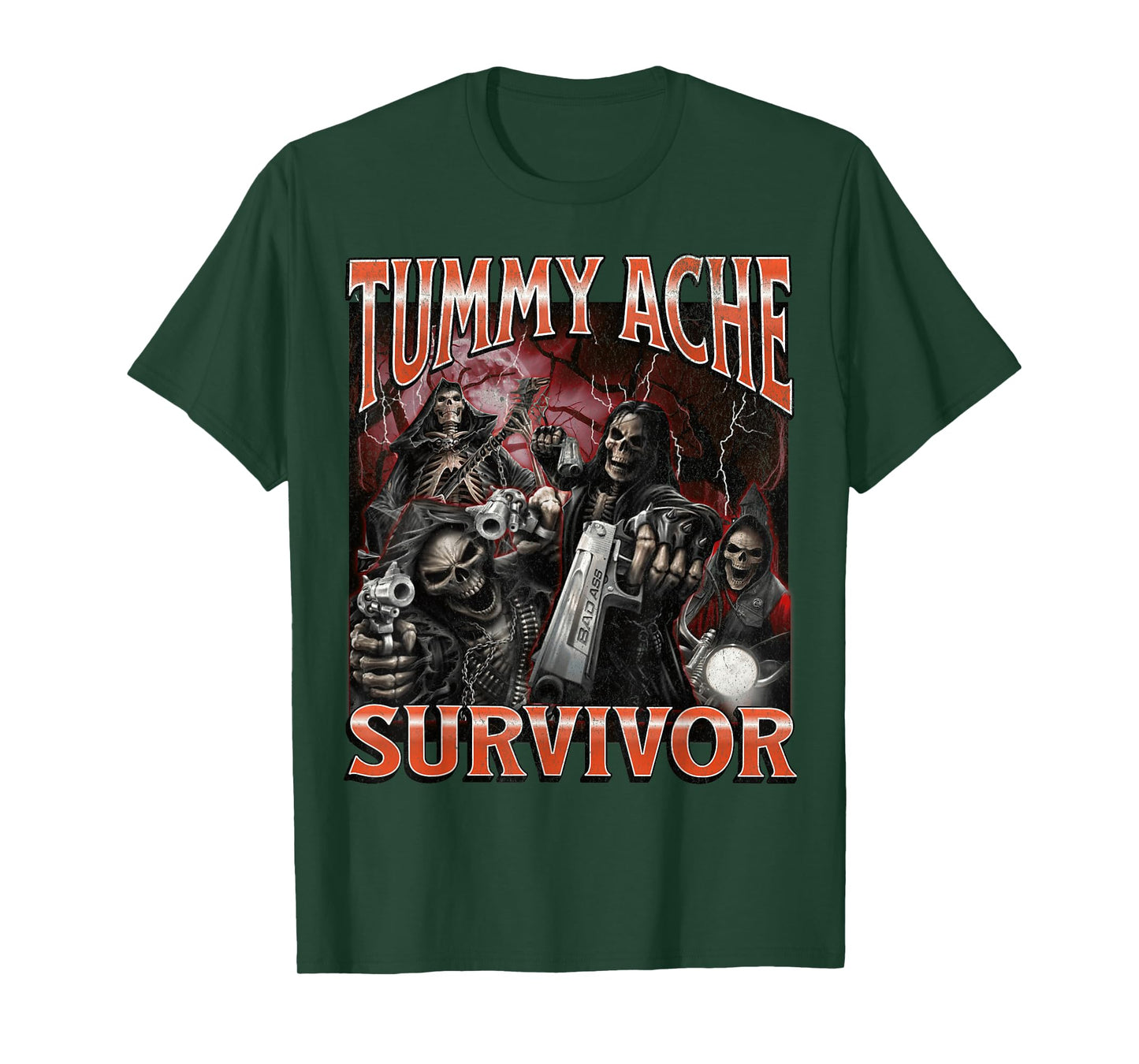 Tummy Ache Survivor Funny Hard Skeleton Meme Bootleg T-Shirt