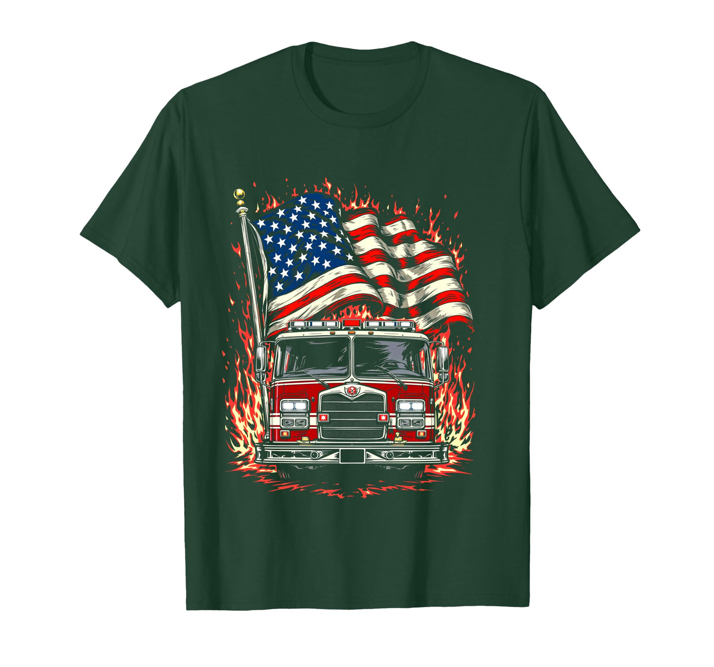 Firefighter Patriotic Fire Truck Fireman American Flag Long Sleeve T-Shirt