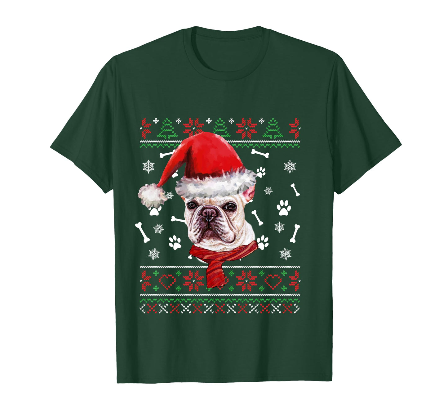 Ugly Sweater Christmas Frenchie Dog Santa Hat Pajama Xmas Long Sleeve T-Shirt