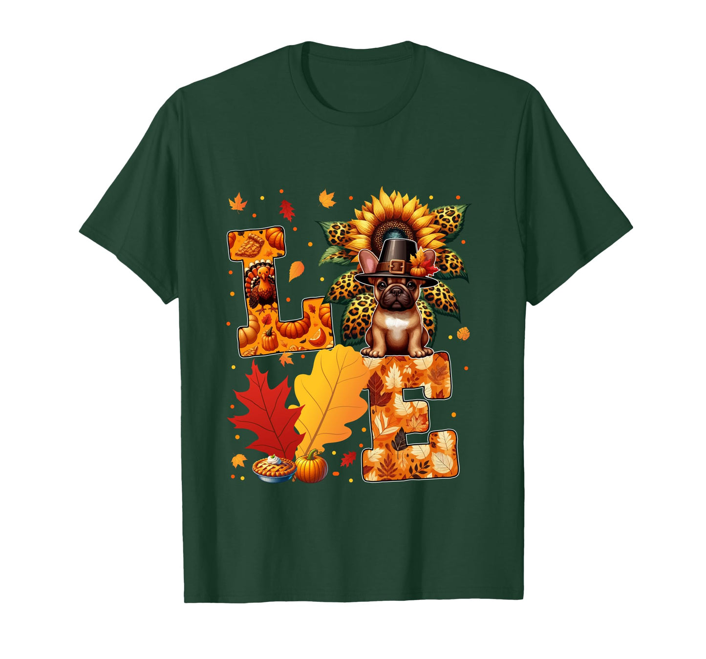 LOVE Thanksgiving French Bulldog Costume Fall Leaves Long Sleeve T-Shirt