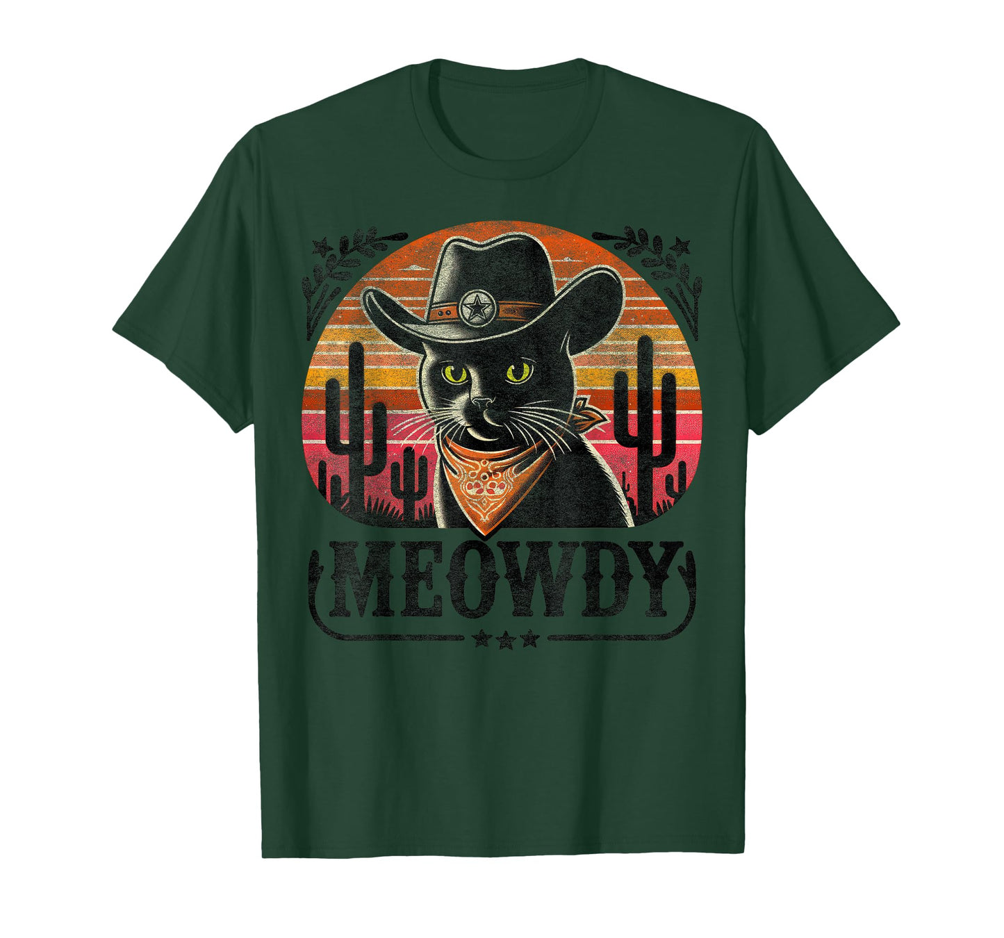 Meowdy Black Cat Retro Sunset – Howdy Funny Country Western T-Shirt