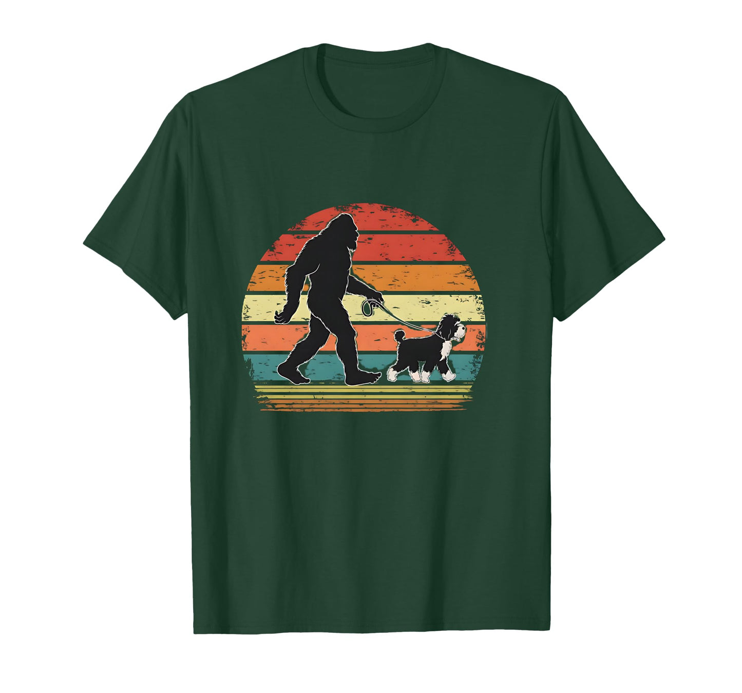 Bigfoot Walking a Dog Funny Bernedoodle Dog Dad Long Sleeve T-Shirt