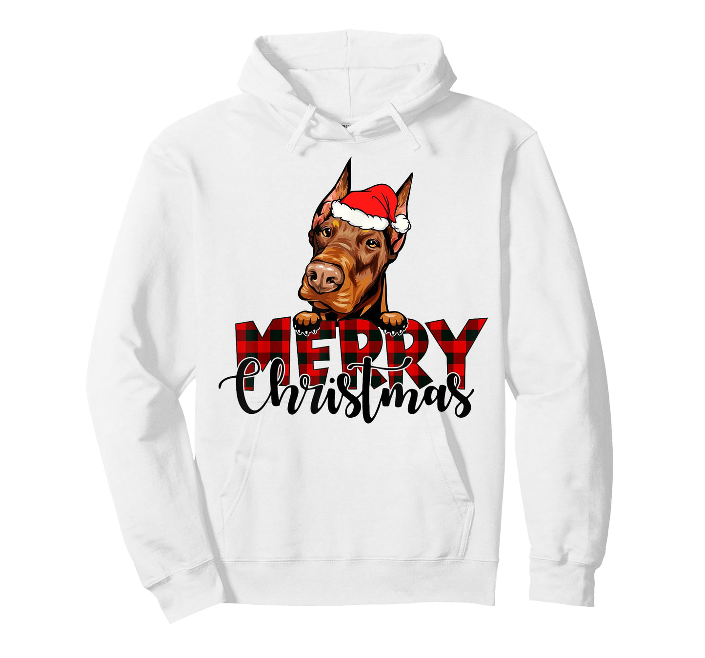 Merry Christmas Doberman Dog Christmas Red Plaid Santa Hat T-Shirt
