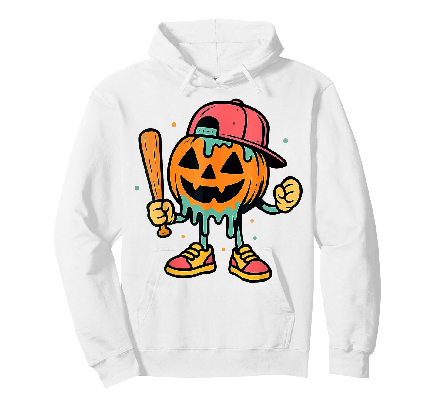 Pumpkin Baseball Player Halloween Ice Cream Drip Men Boys T-Shirt