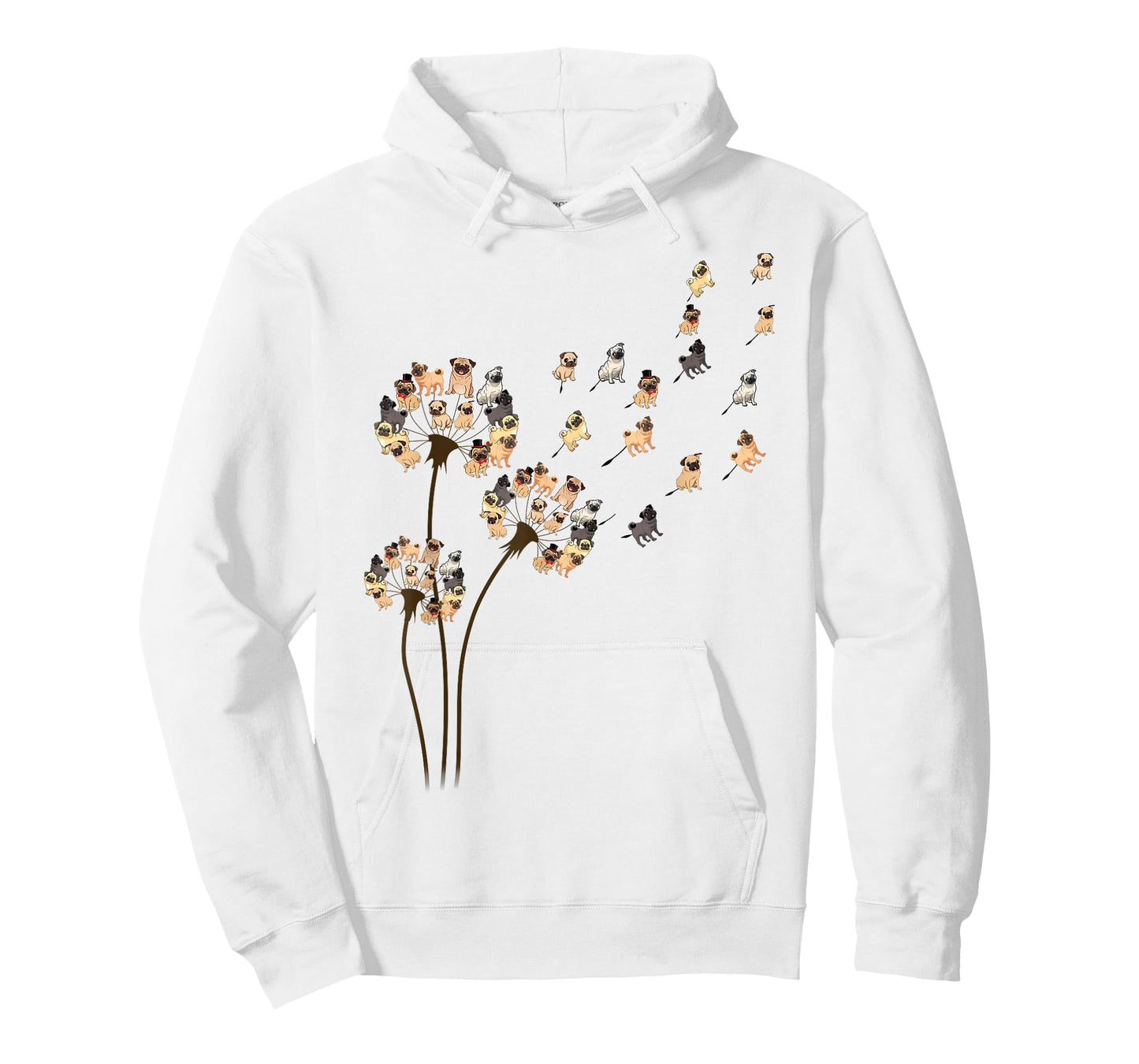 Flower Pug Dogs Dandelion Funny Animal Lovers Tees Men Women T-Shirt Small