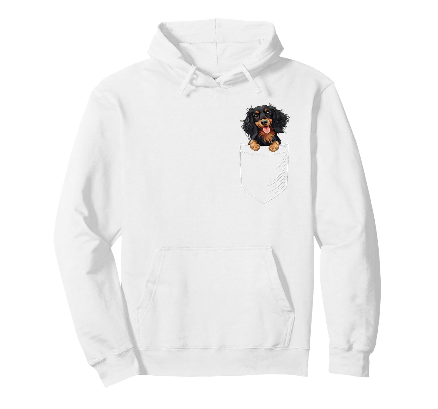 Mens Womens Funny Pocket Black Long Haired Dachshund Lover T-Shirt