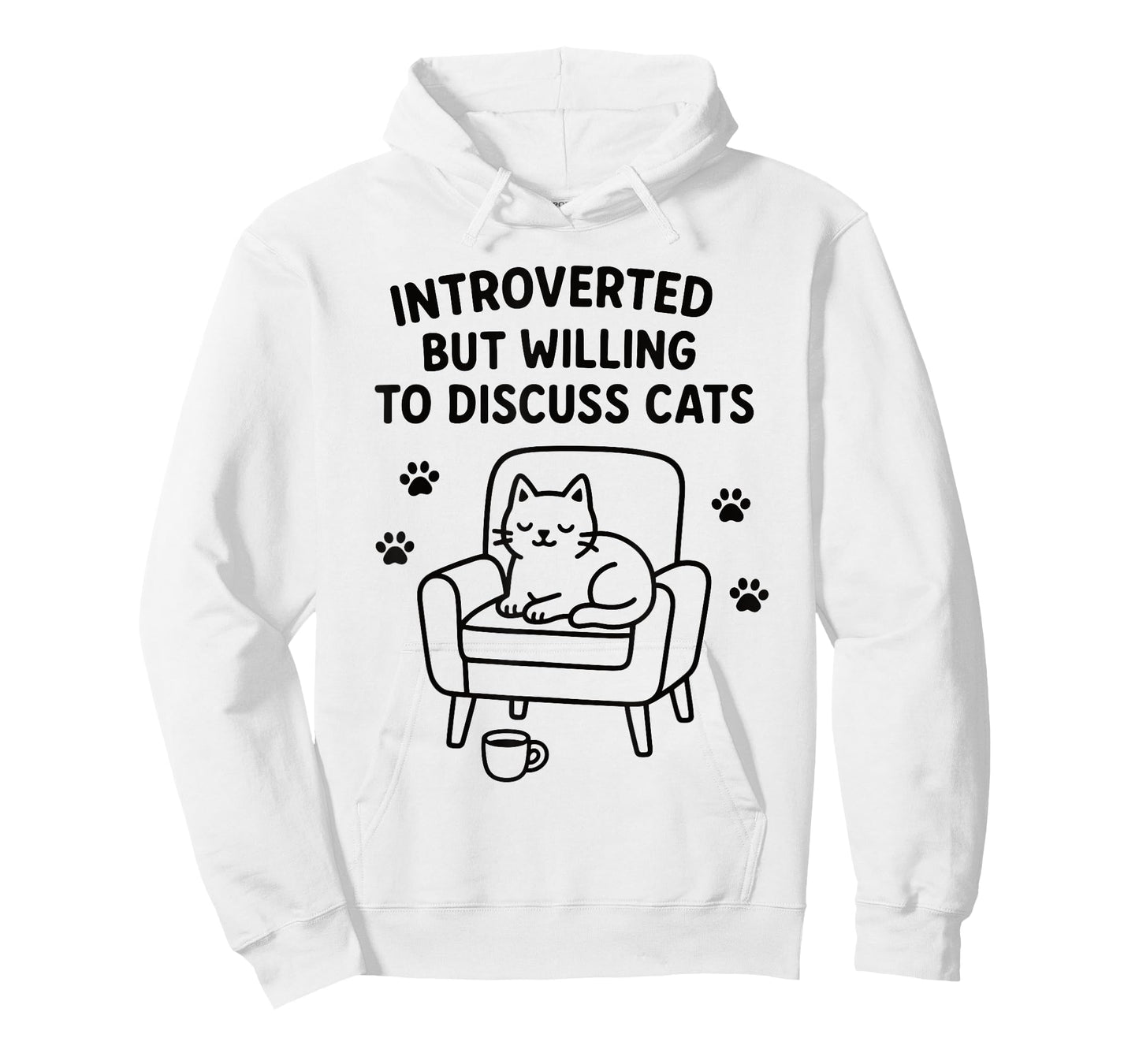 Introverted Cat Lover Funny Saying Cozy Chair and Coffee Paw T-Shirt