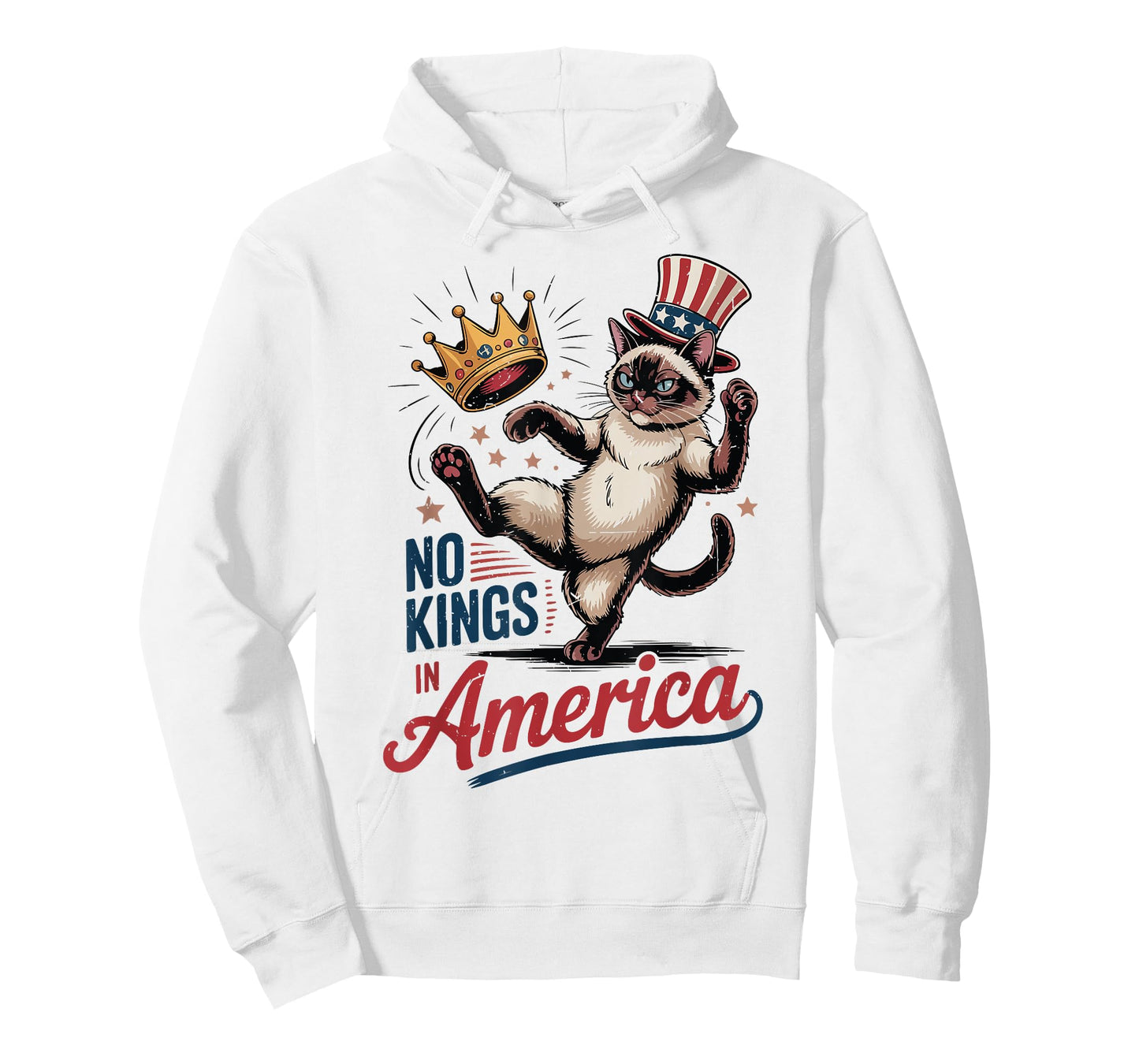 Siamese Cat No Kings in America 4th July Mom Dad Patriotic T-Shirt for Men Women Kids