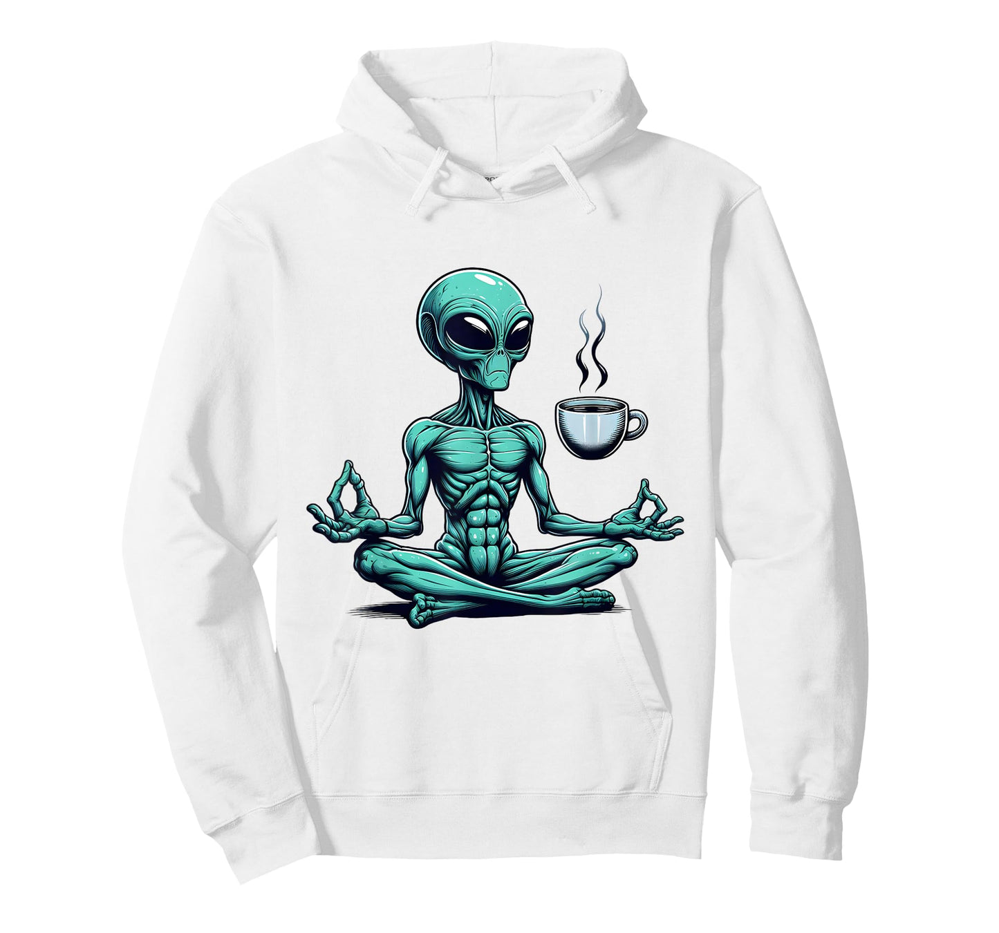 Alien Yoga With Coffee Mug UFO Lover Funny Meditate Poses T-Shirt